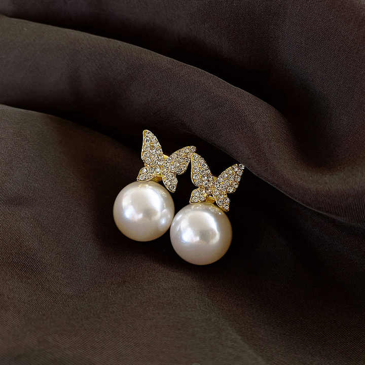Butterfly Pearl Eardrop Stud  Earrings - Image 4