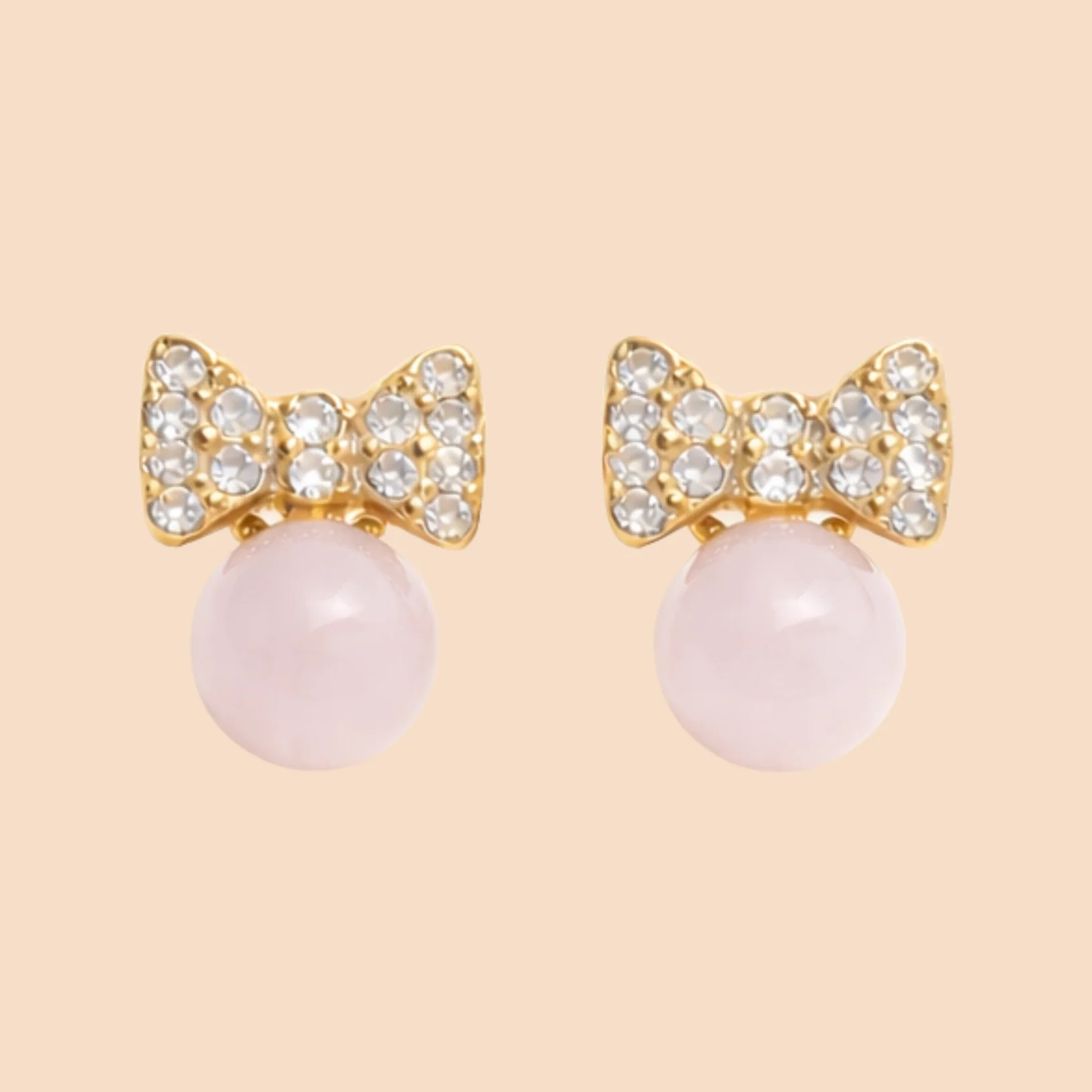Celeste Pink Pearl Bow Earrings - Image 4