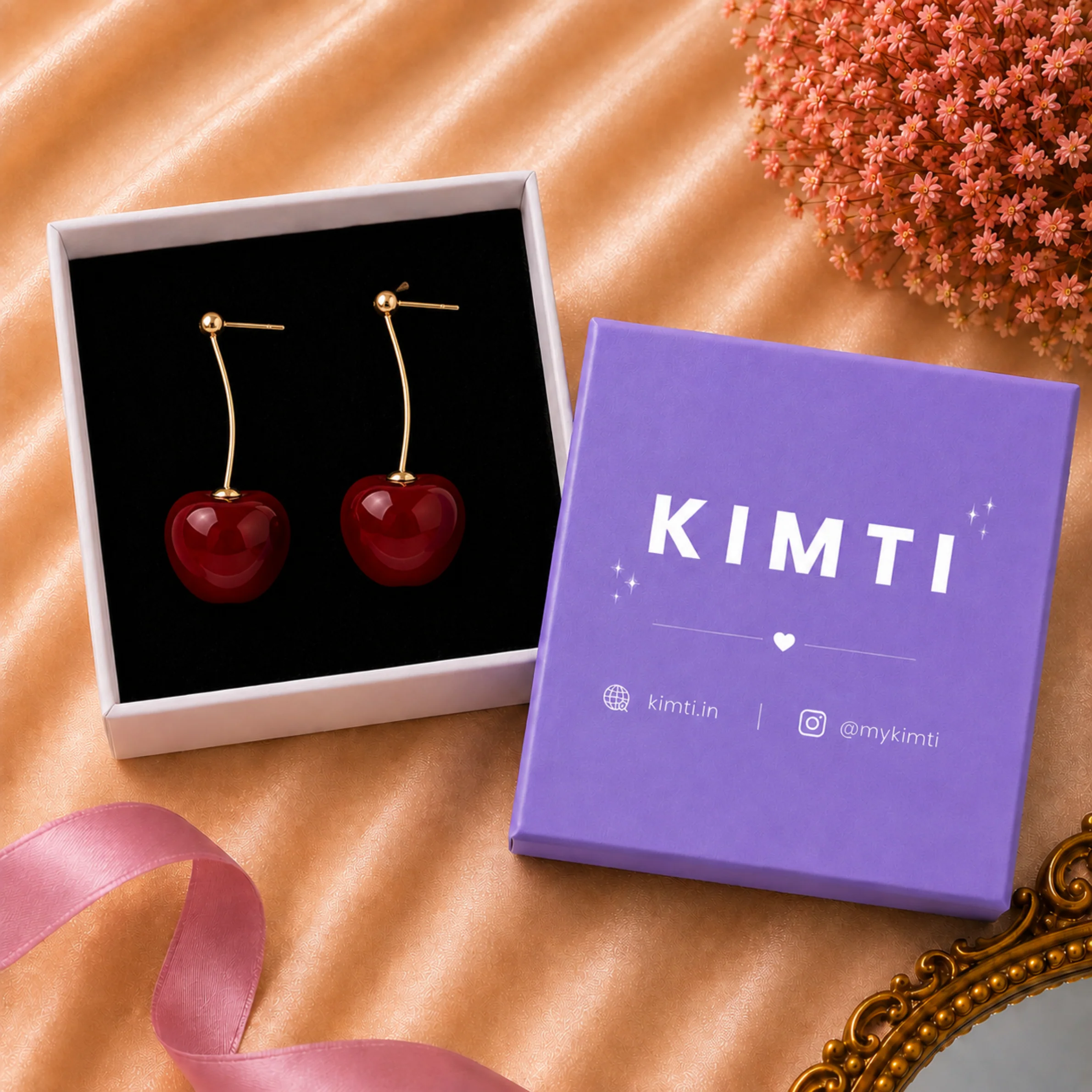 Cherry Blossom Red Drop Earring - Image 3