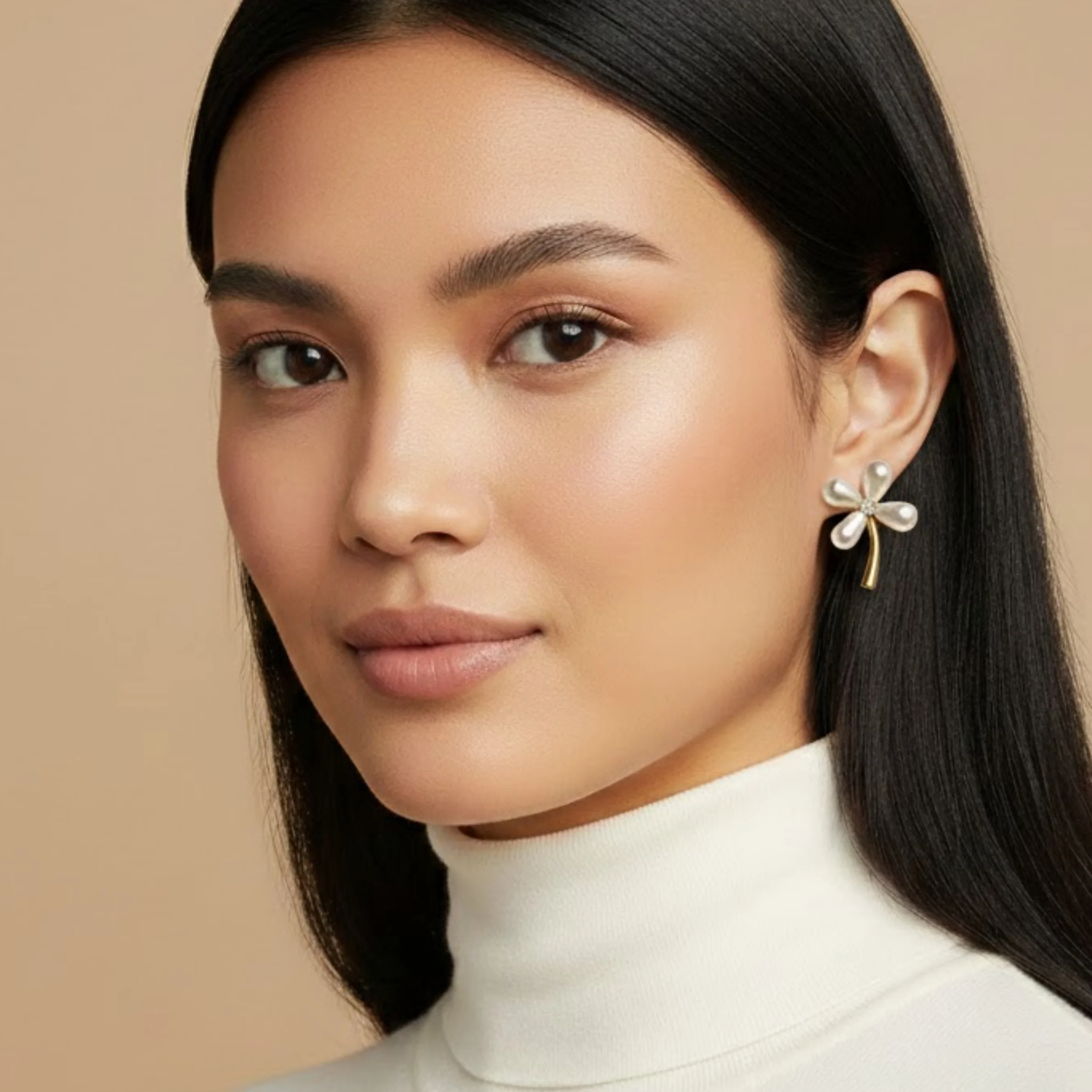 Crystal Floral Design Studs Earring - Image 2