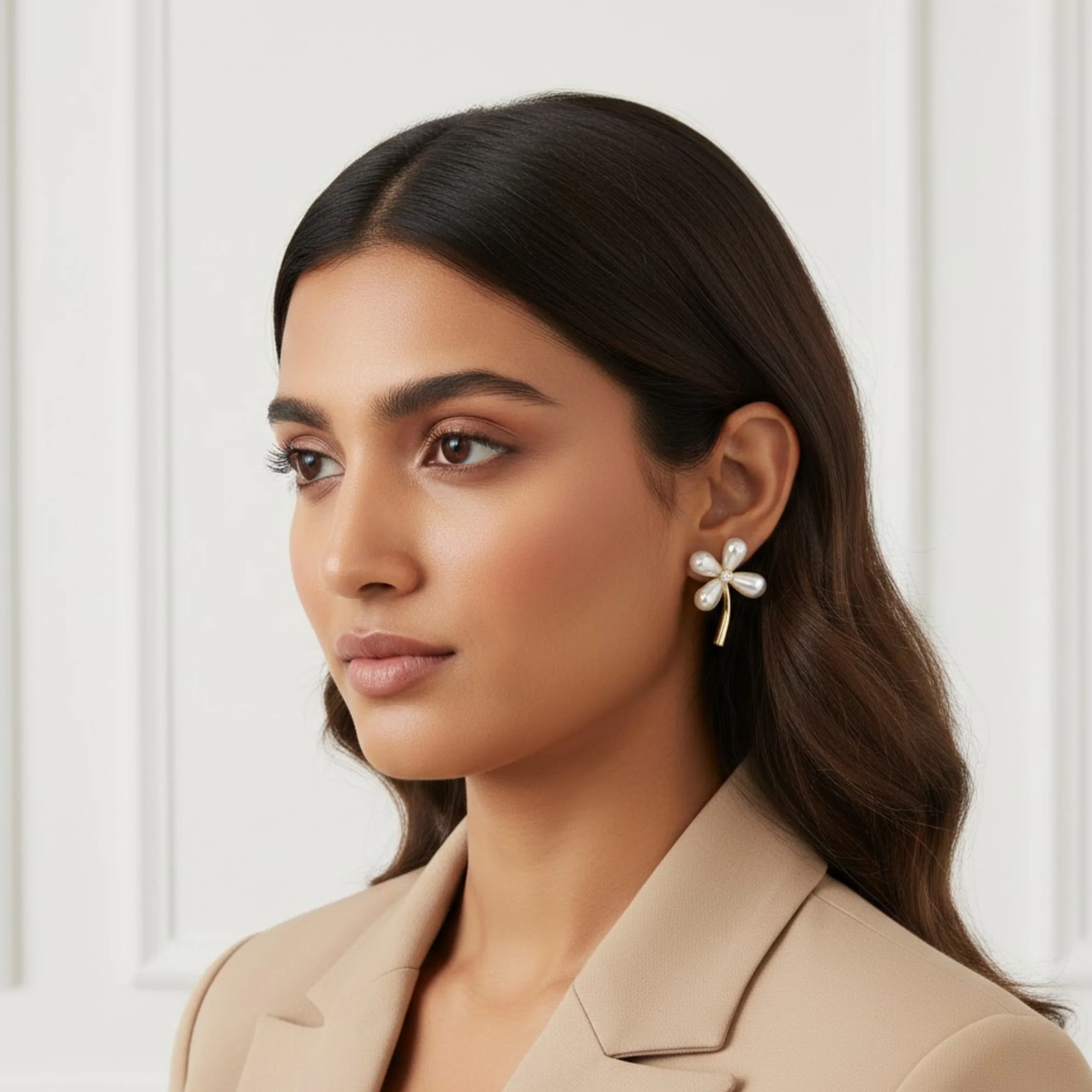 Crystal Floral Design Studs Earring - Image 4
