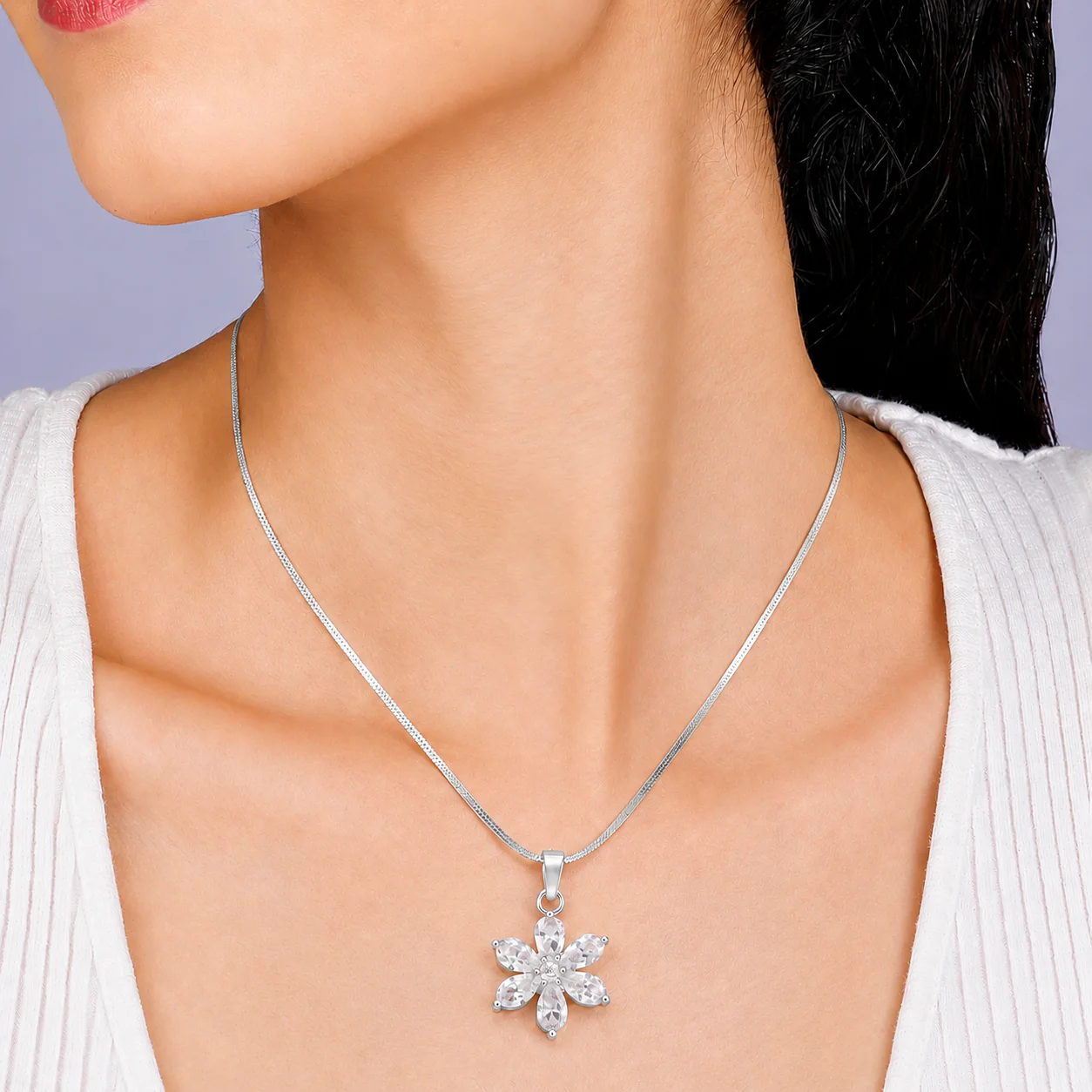Crystal Flower Pendant Necklace - Image 2