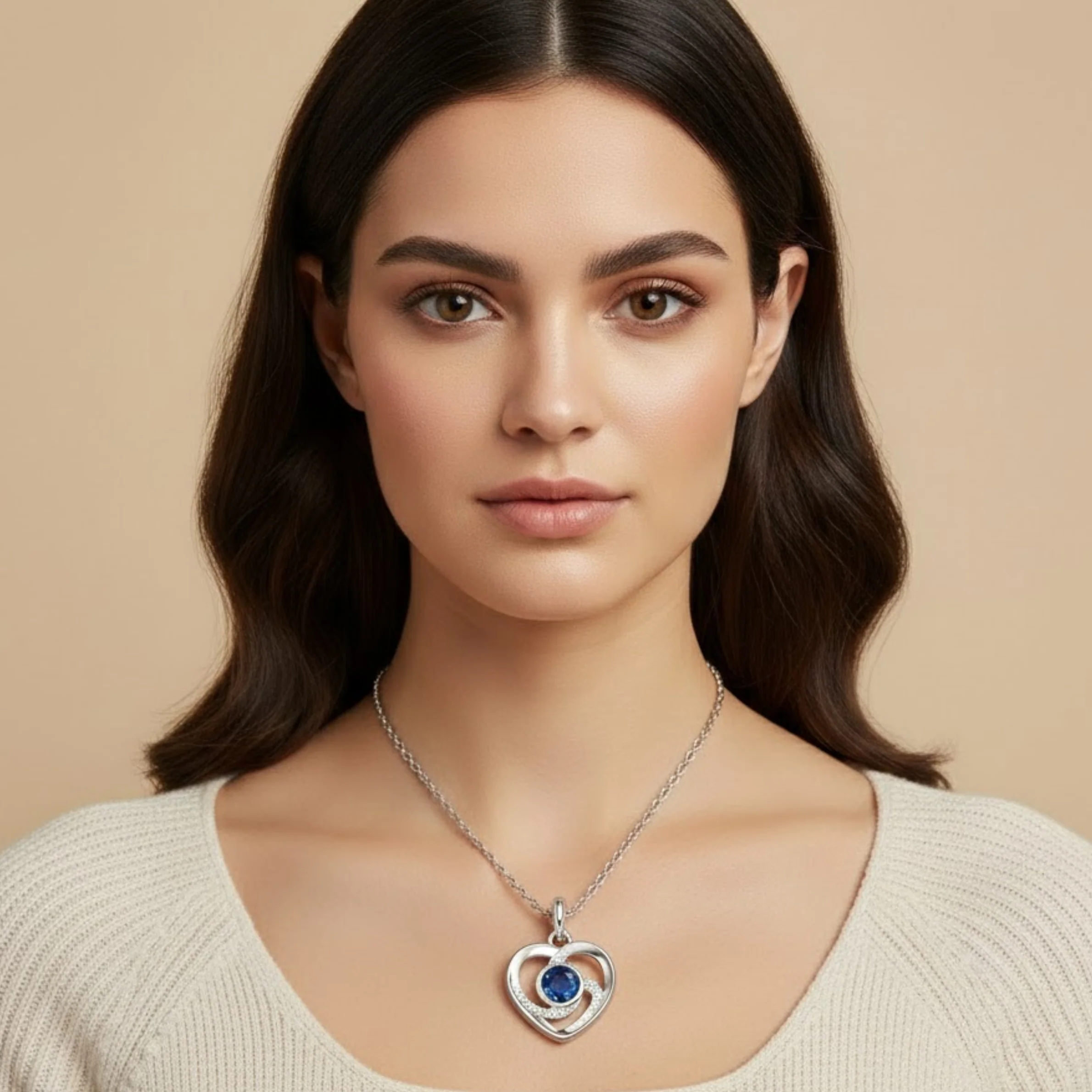 Crystal Heart Blue Stone Necklace - Image 2