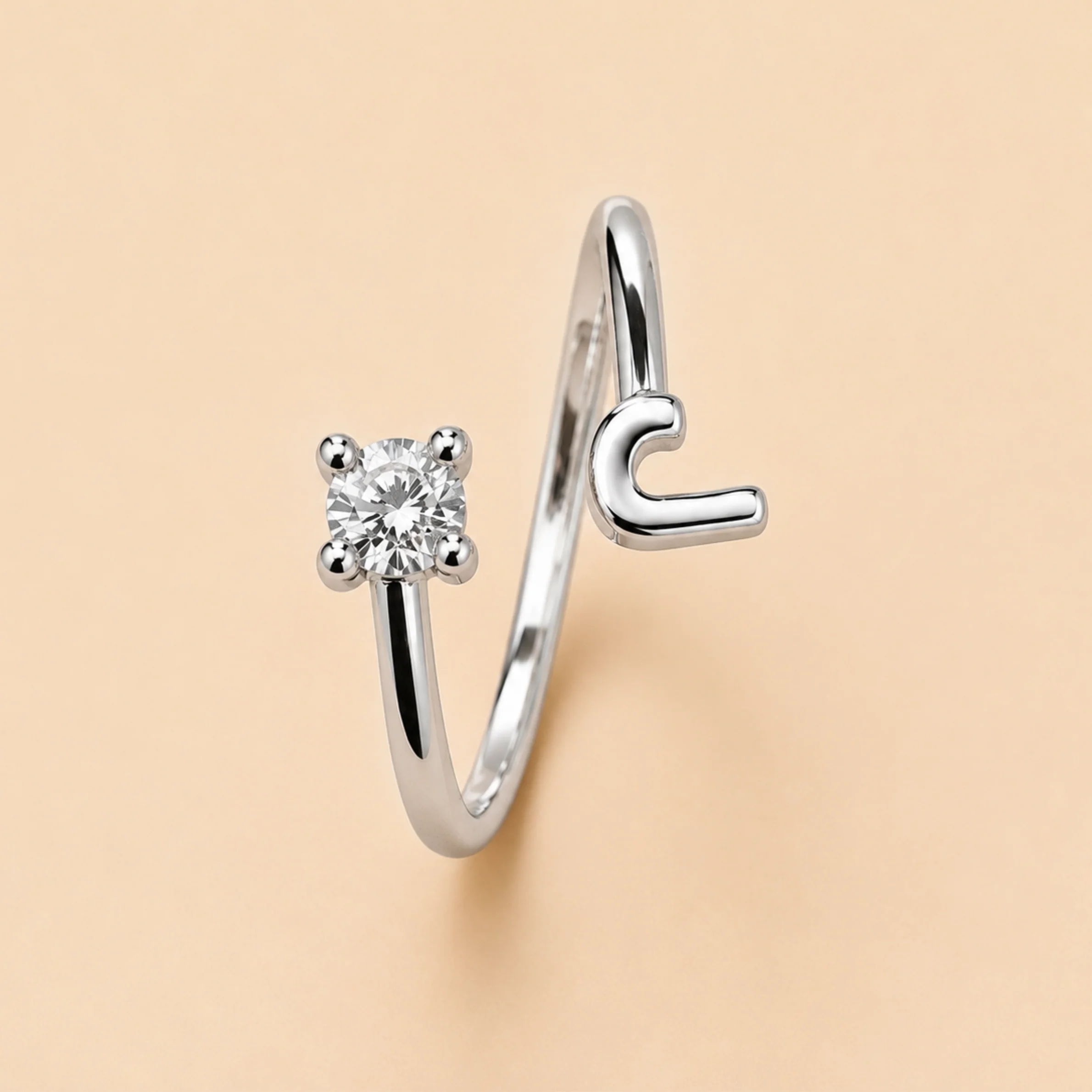 Crystal Initial Adjustable Ring for Women