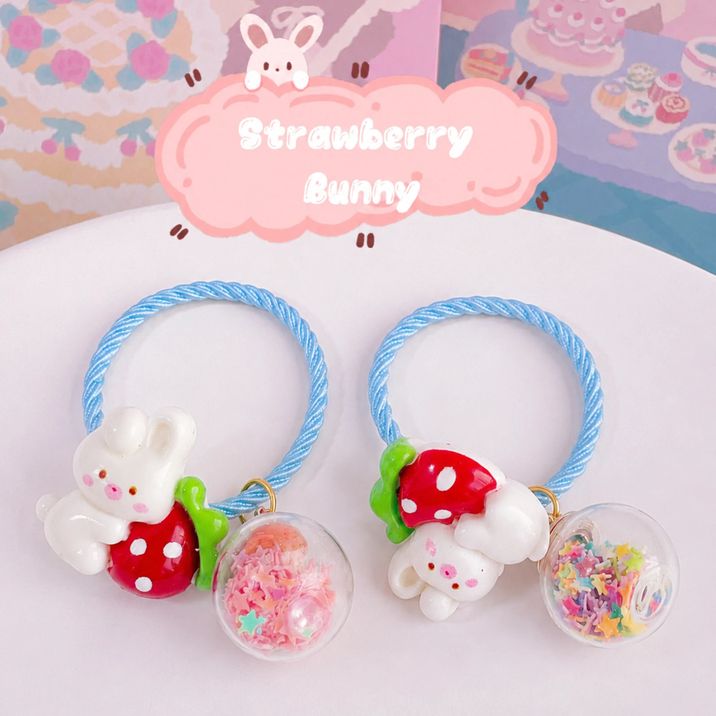 Cute Bunny Strawberry Hair Ties for Girls - Image 2