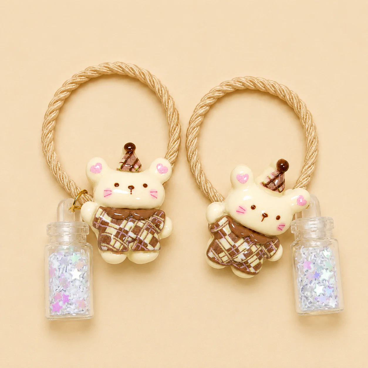 Cute Teddy Bear Hair Ties for Girls with Glitter Bottle Charm