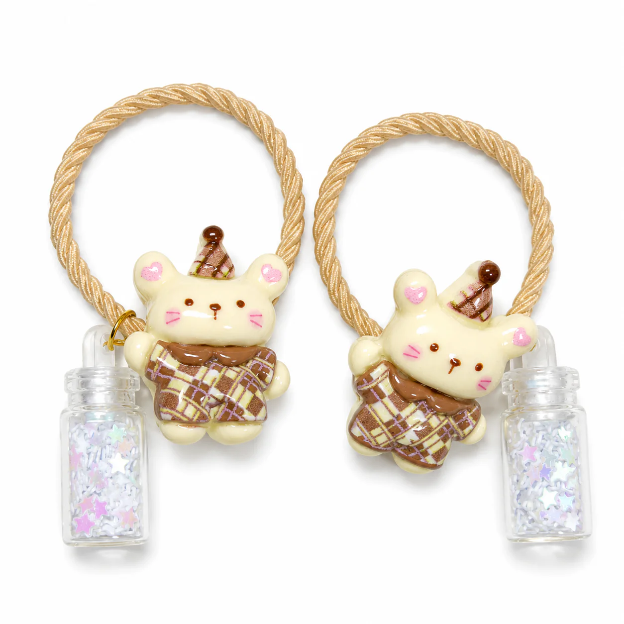 Cute Teddy Bear Hair Ties for Girls with Glitter Bottle Charm - Image 2