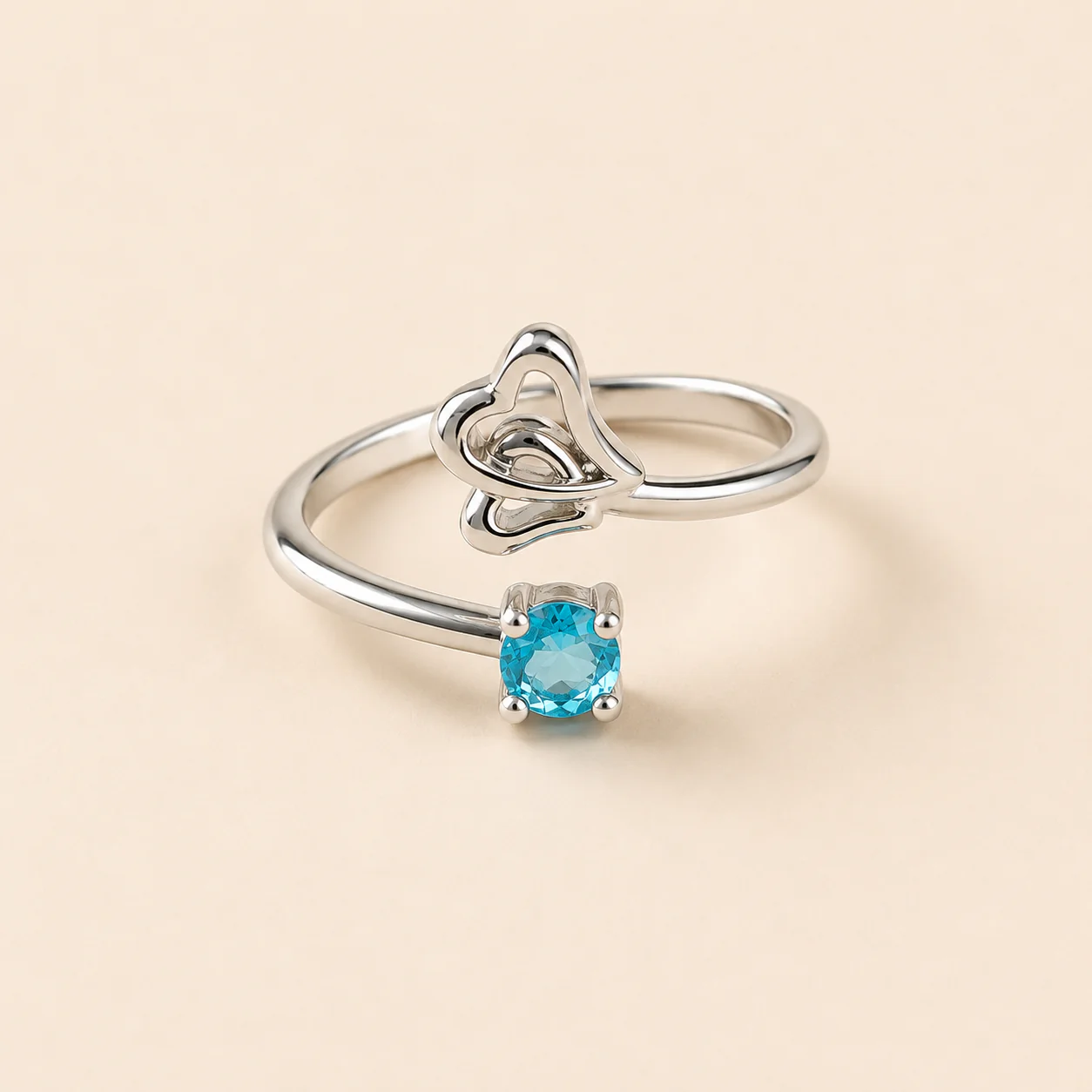 Dainty Double Heart Ring with Blue Stone - Image 3