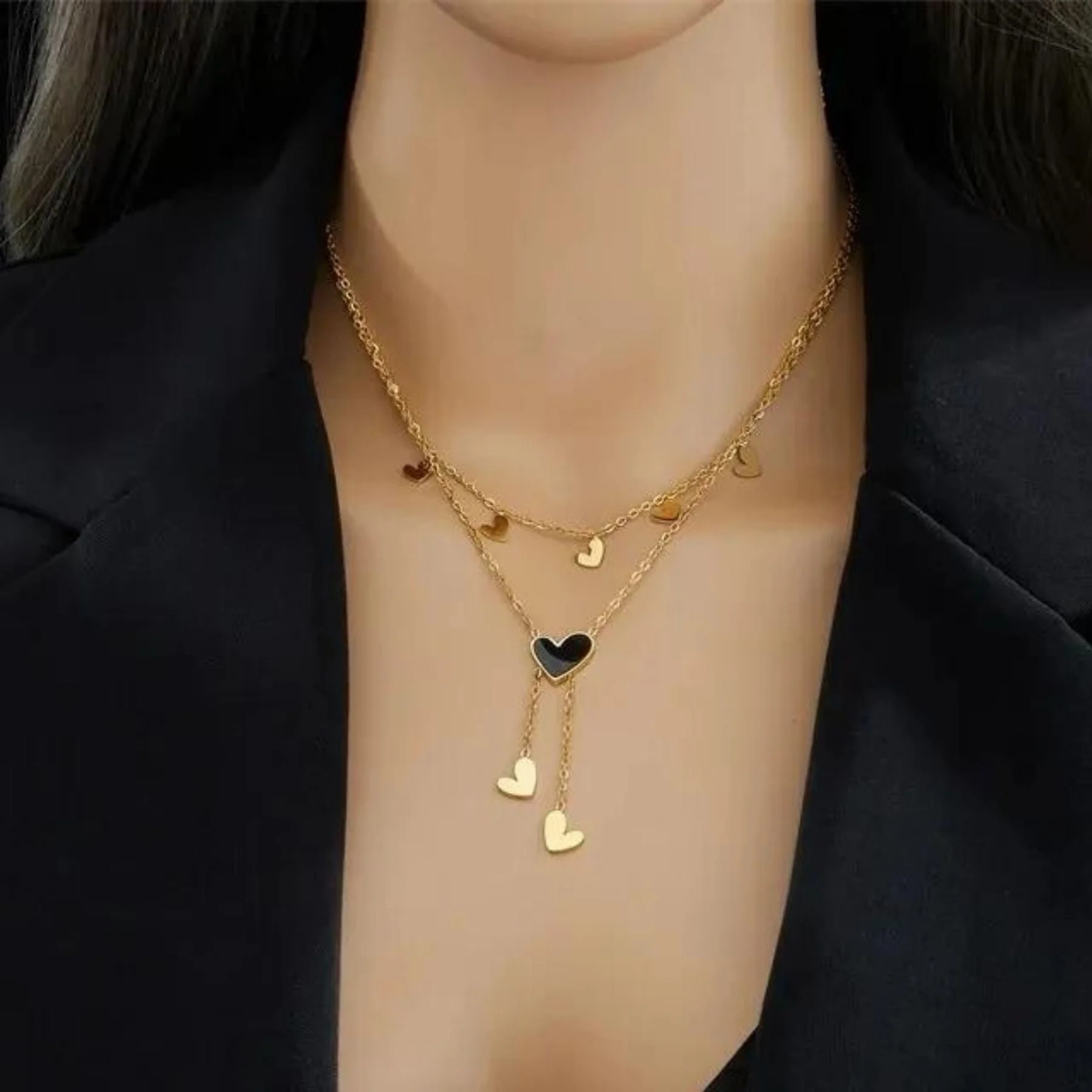 Dual Layer Anti Tarnish Heart Necklace - Image 2