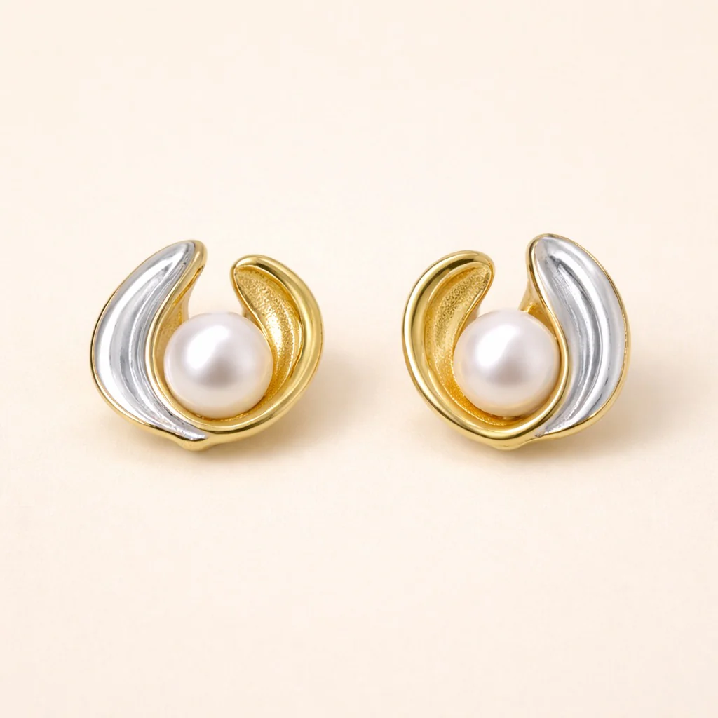Dual Tone Pearl Designer Earrings - Image 3