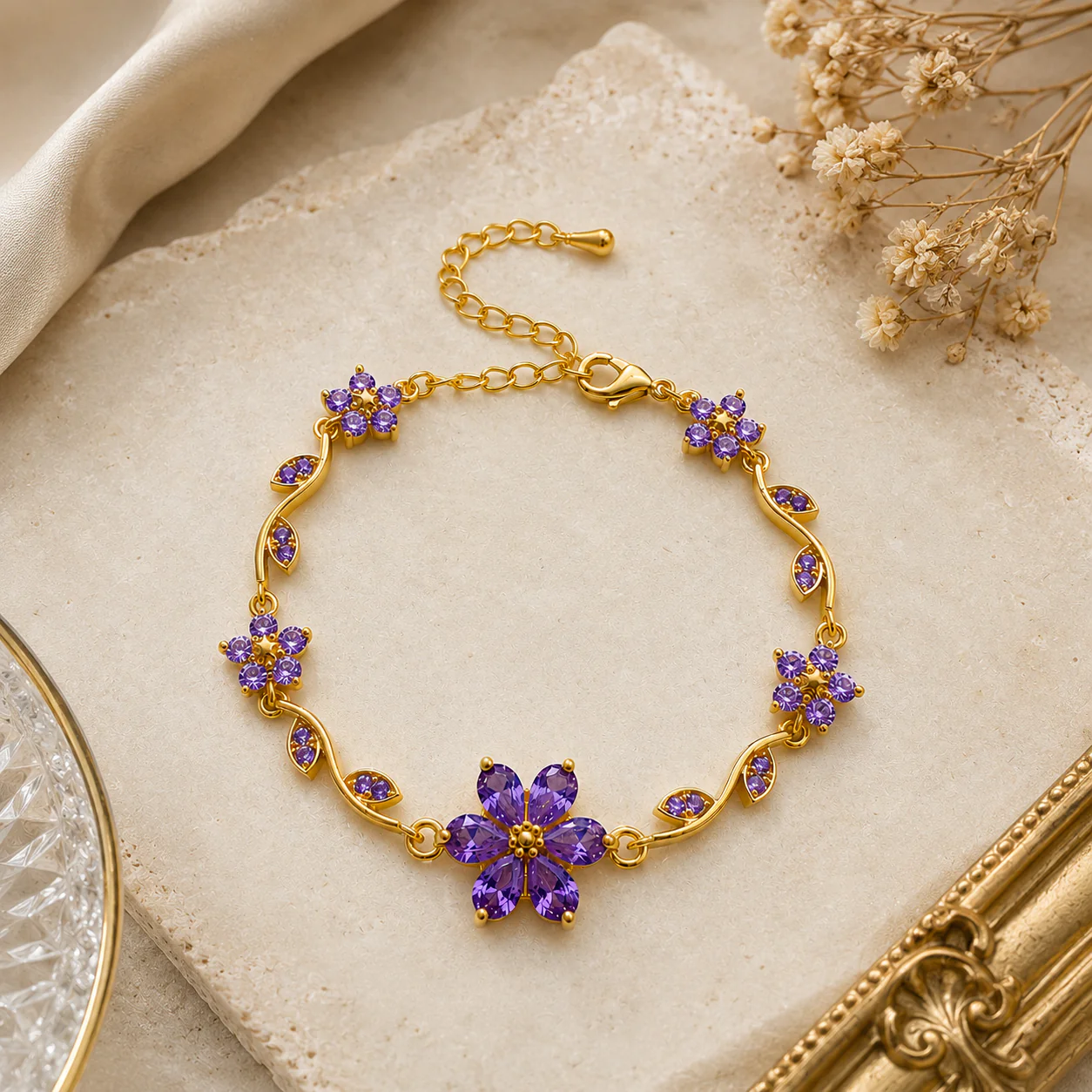 Elegant Floral Link Lightweight Adjustable Tulip Bracelet - Image 2