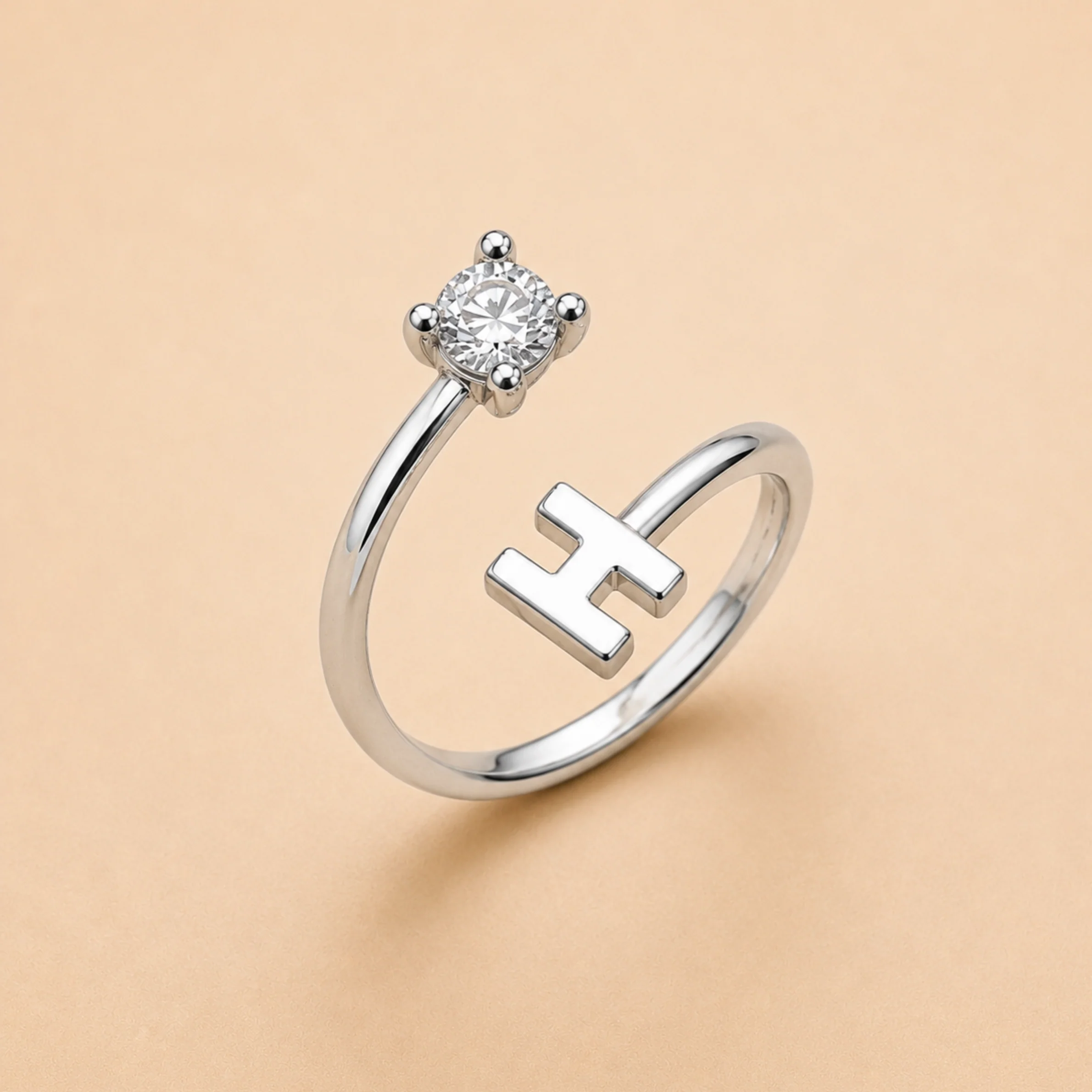 Elegant Letter H Open Band Ring