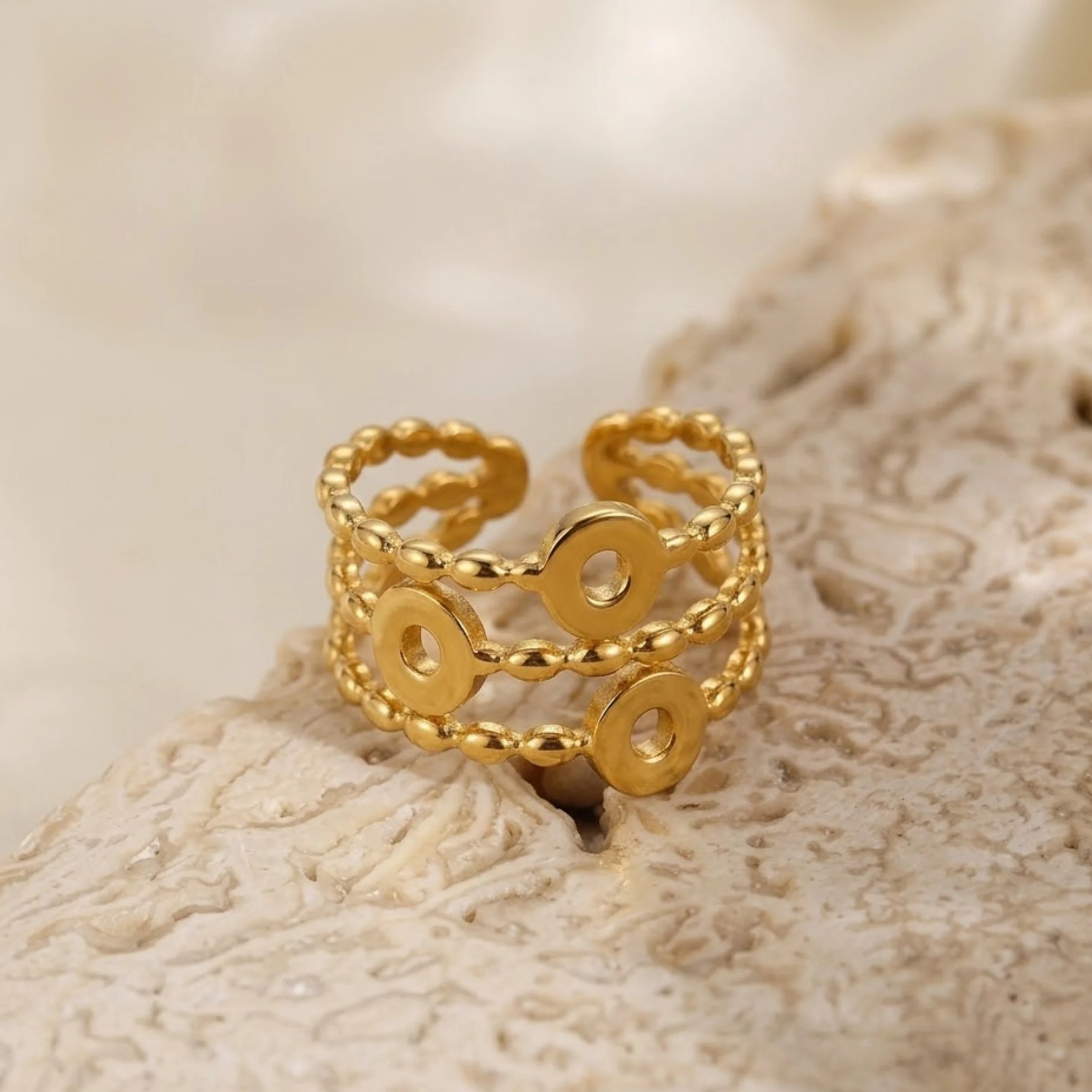 Elegant Multi-Layer Coin Gold Ring - Image 3