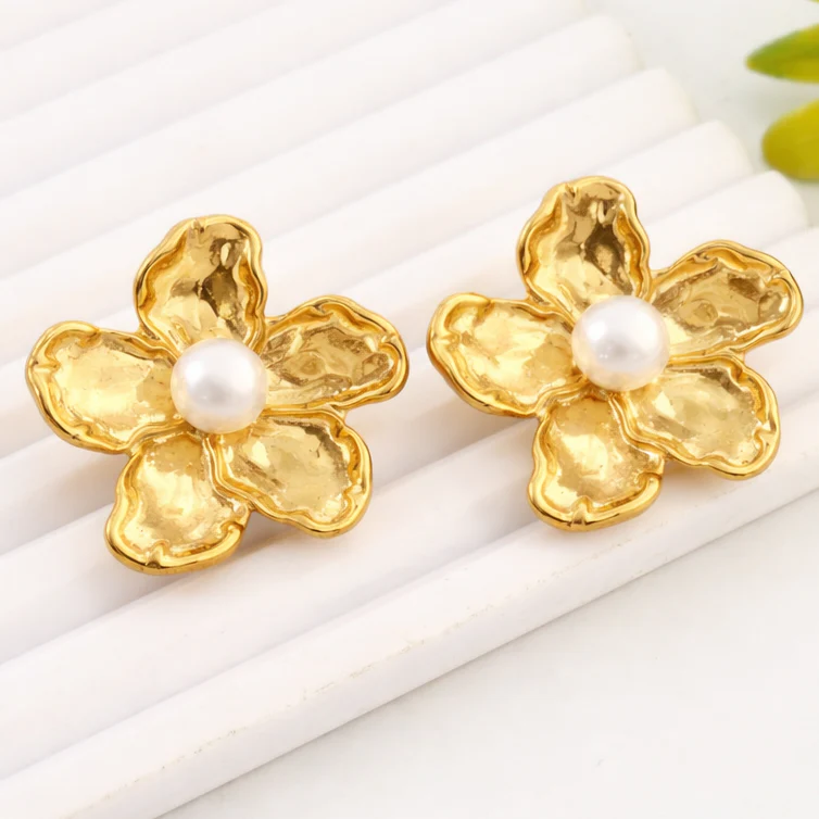 Elegant Petal  Flower Pearl Earrings
