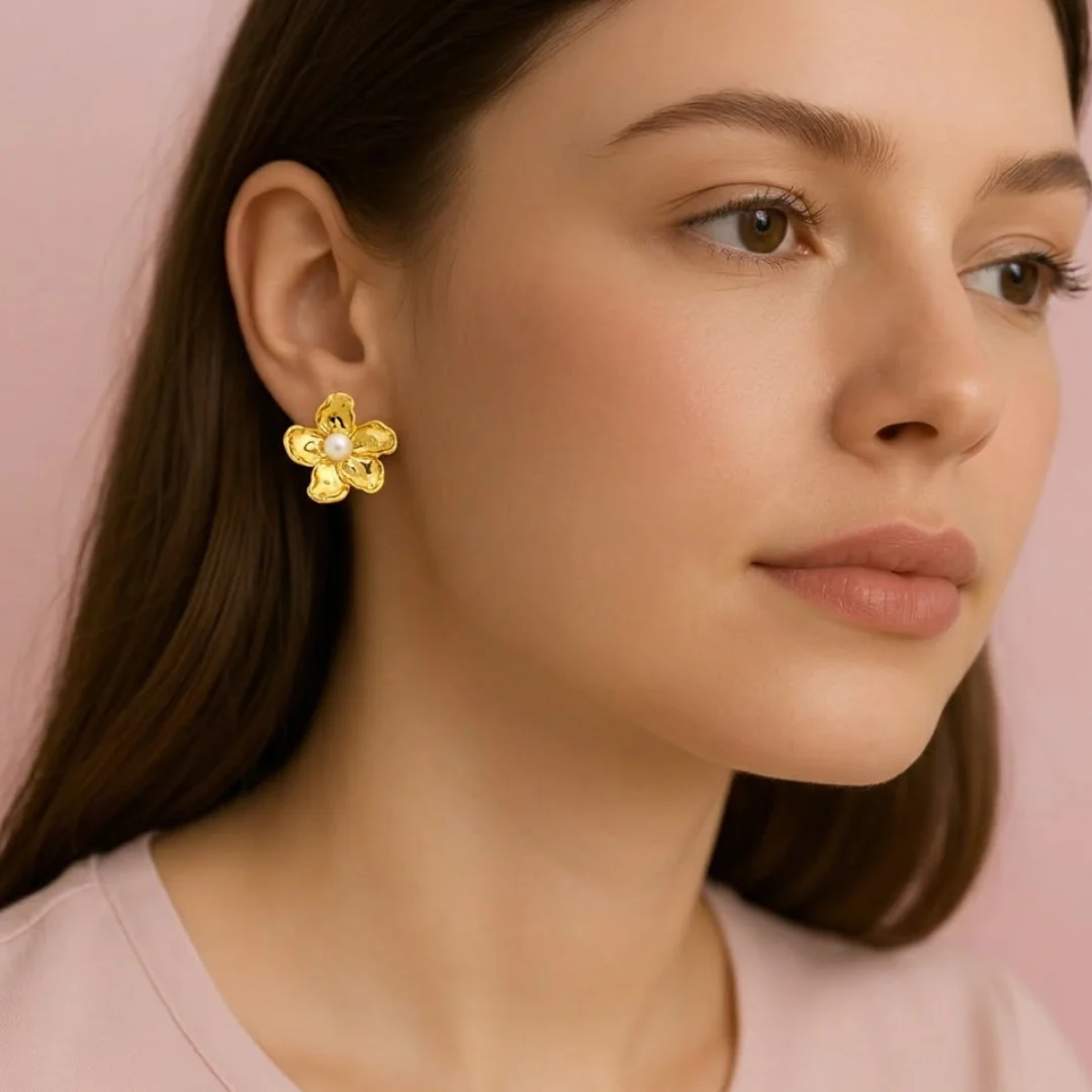 Elegant Petal  Flower Pearl Earrings - Image 2