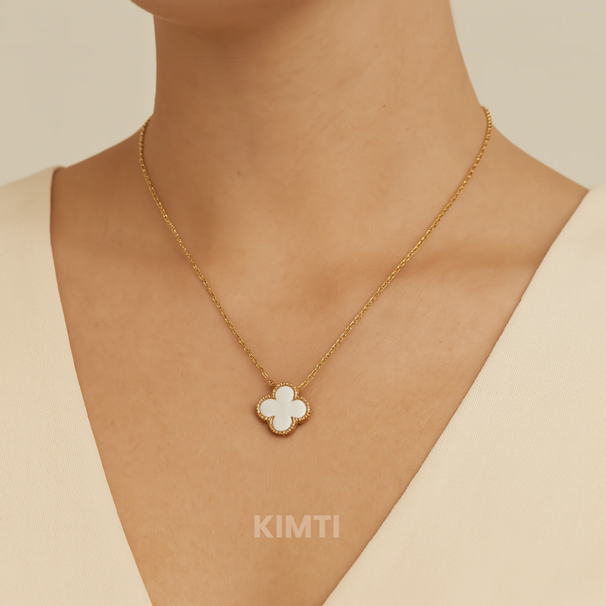 Elegant White Clover Charm Anti Tarnish Necklace - Image 3