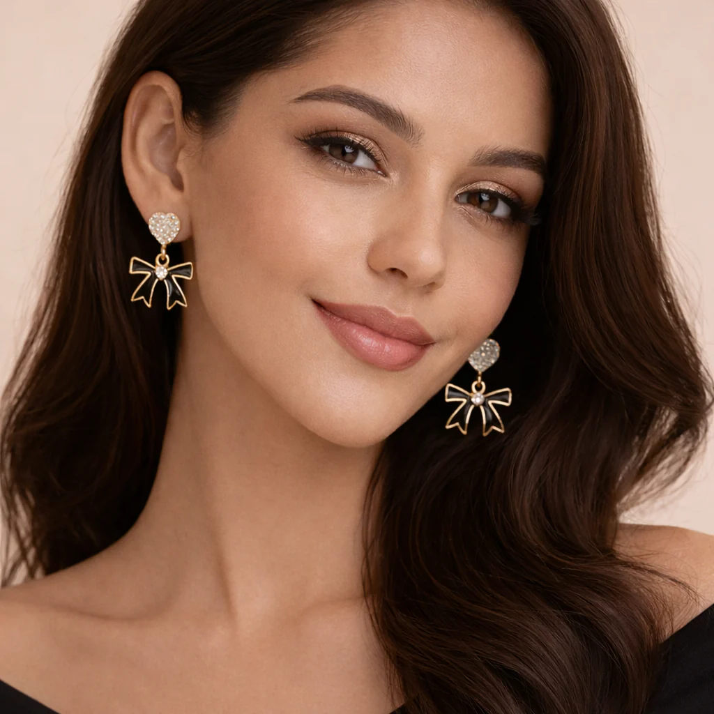 Black Velvet Bow Earrings - Image 2
