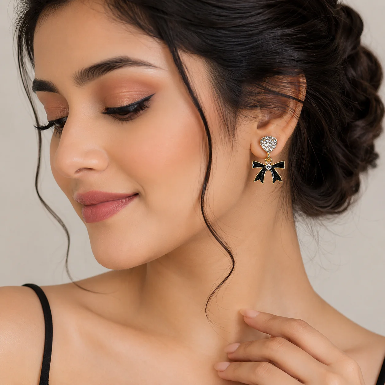 Black Velvet Bow Earrings - Image 3