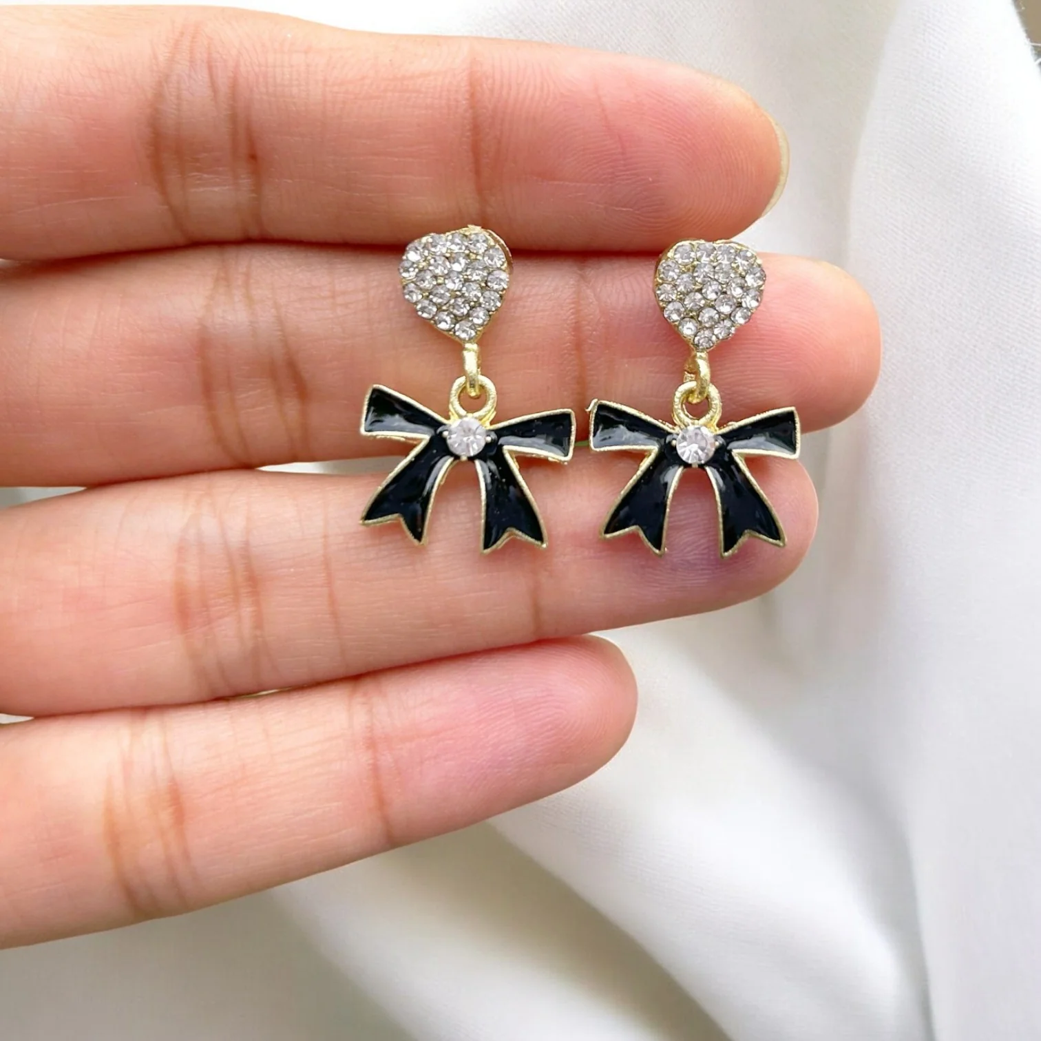 Black Velvet Bow Earrings - Image 4