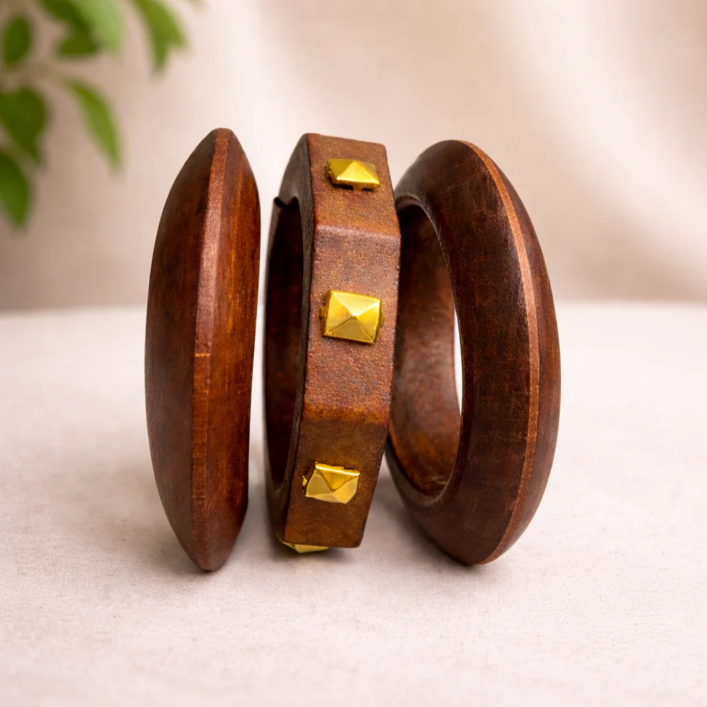 Fancy Aurawood Trio Golden Bark Bangles - Image 2