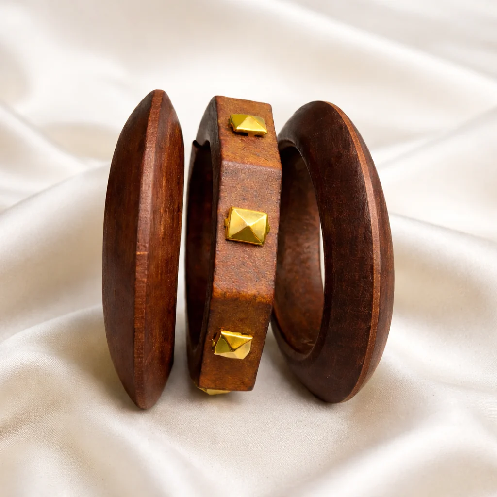 Fancy Aurawood Trio Golden Bark Bangles - Image 3