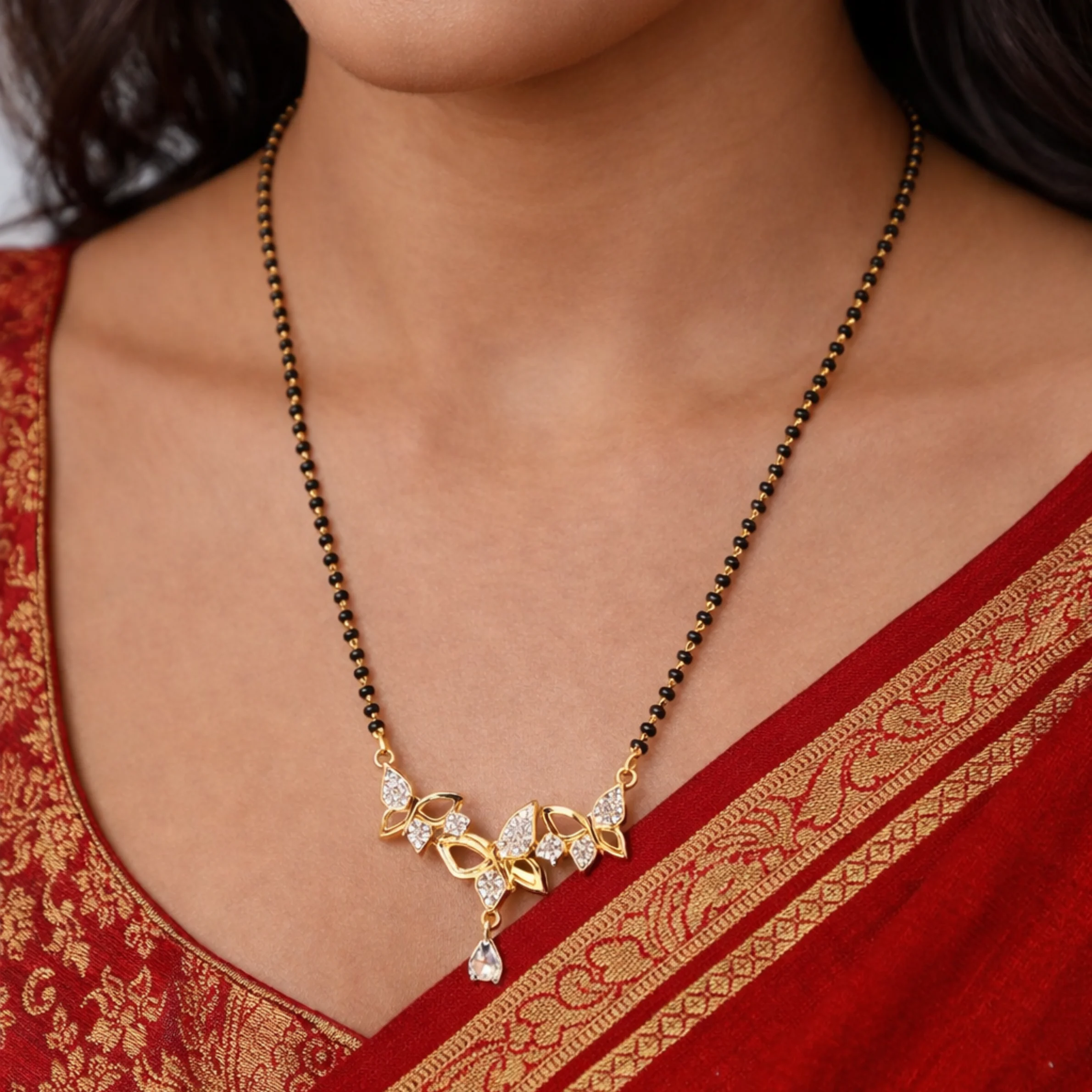 Floral Leaf Gold Plated Mangalsutra