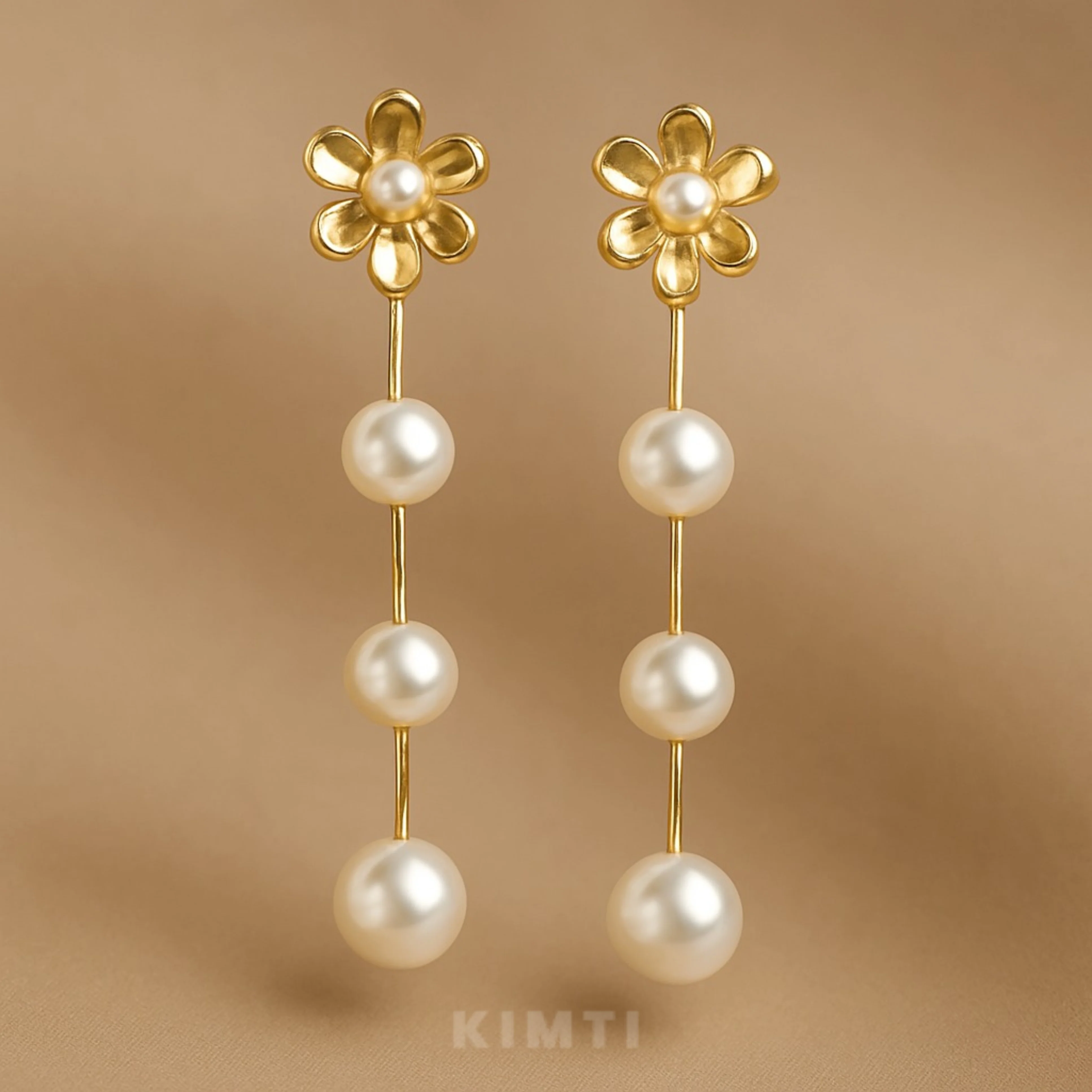Flower Pearl Line Earrings - Image 3