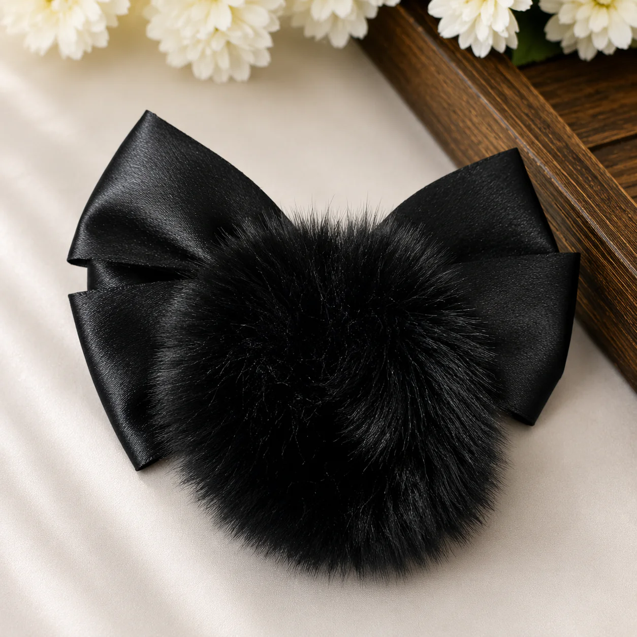 Fluffy Satin Elegance Hair Bow - Image 2