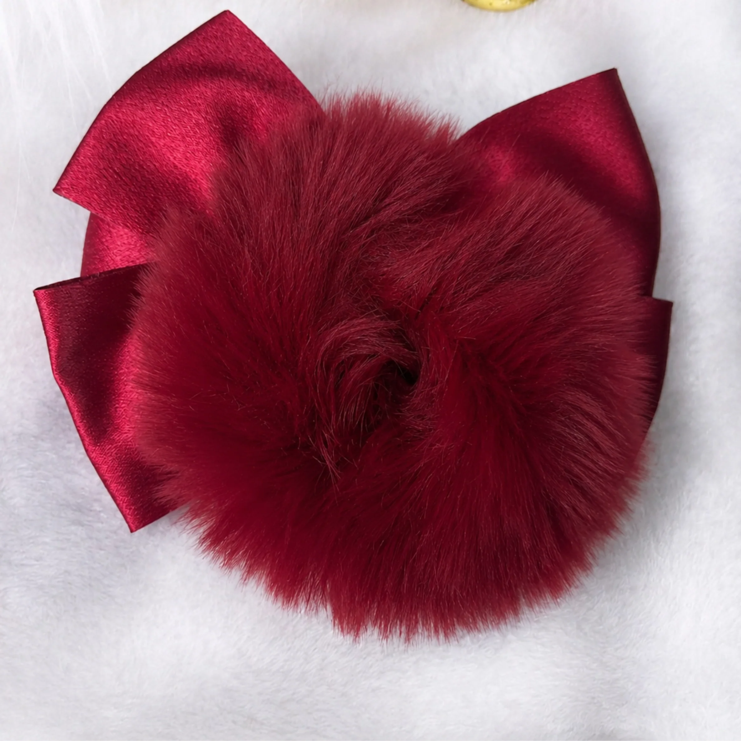 Fluffy Satin Elegance Hair Bow - Image 3