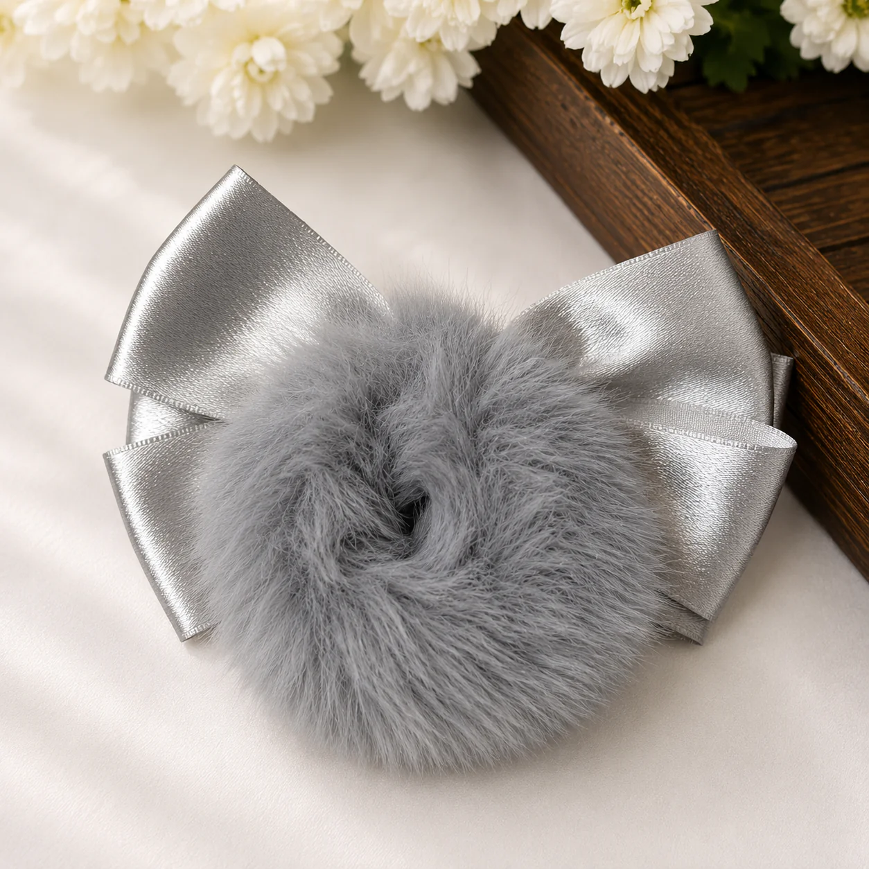 Fluffy Satin Elegance Hair Bow - Image 6