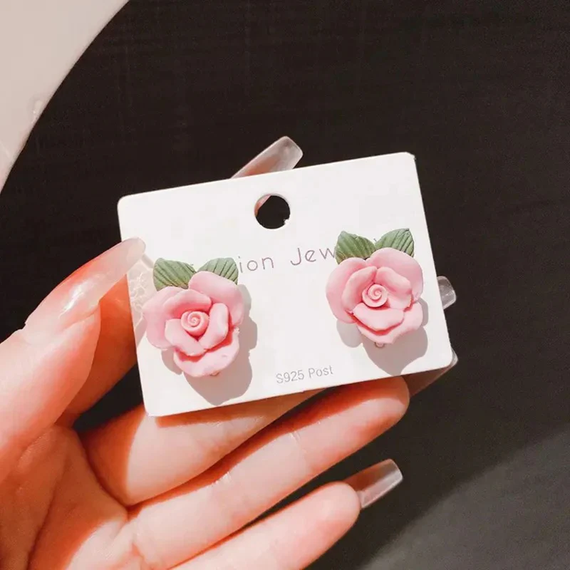 French Style Cute Camellia Flower Stud Earrings - Image 2