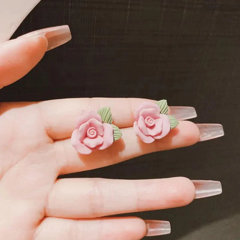 French Style Cute Camellia Flower Stud Earrings - Image 3