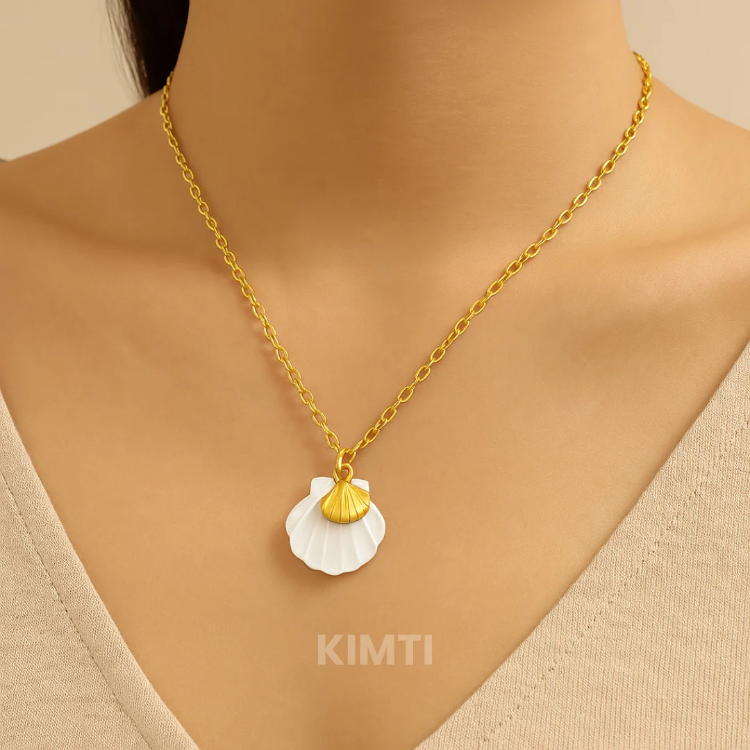 Gold Natural Seashell Cute Design Pendant Anti Tarnish Necklace - Image 2