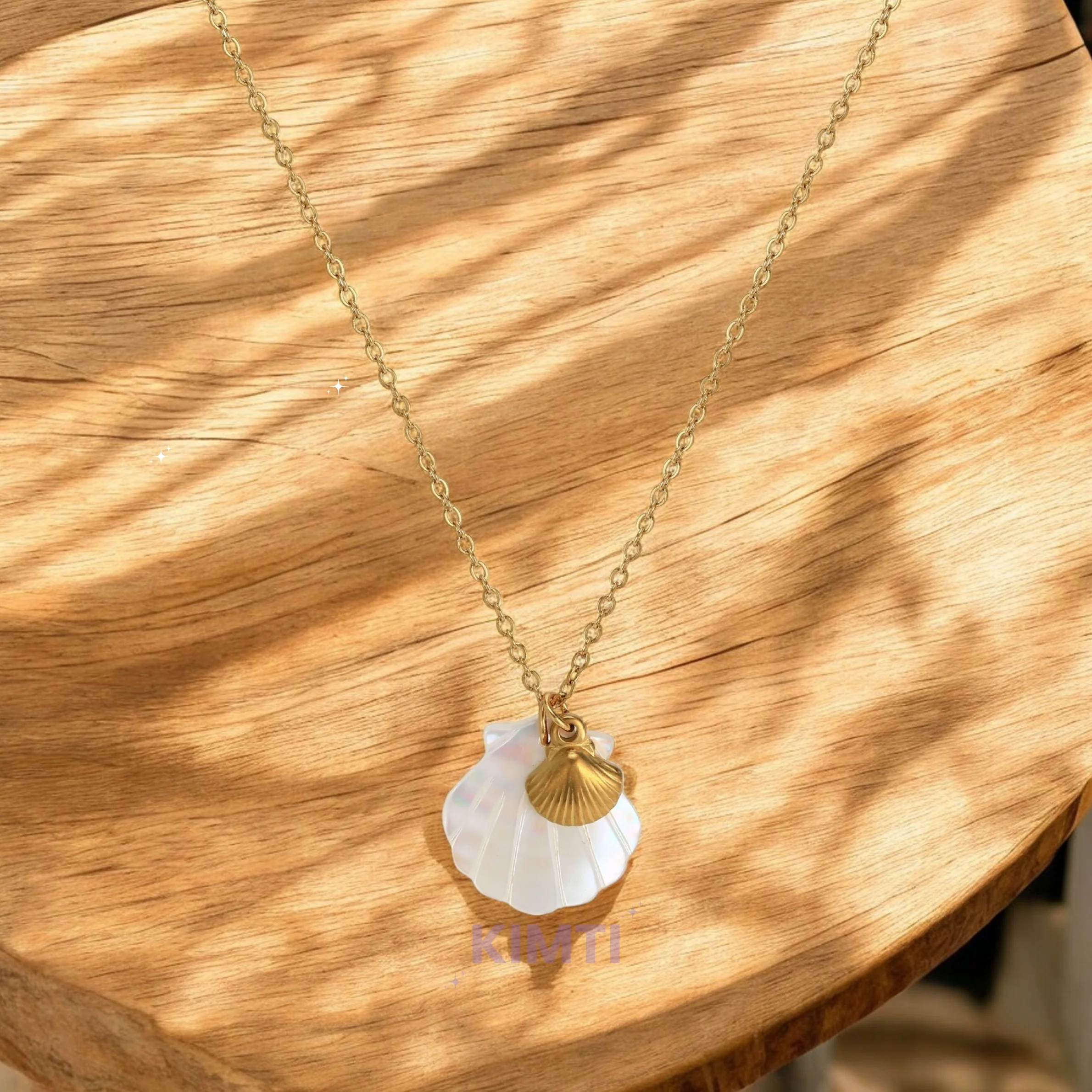 Gold Natural Seashell Cute Design Pendant Anti Tarnish Necklace - Image 4