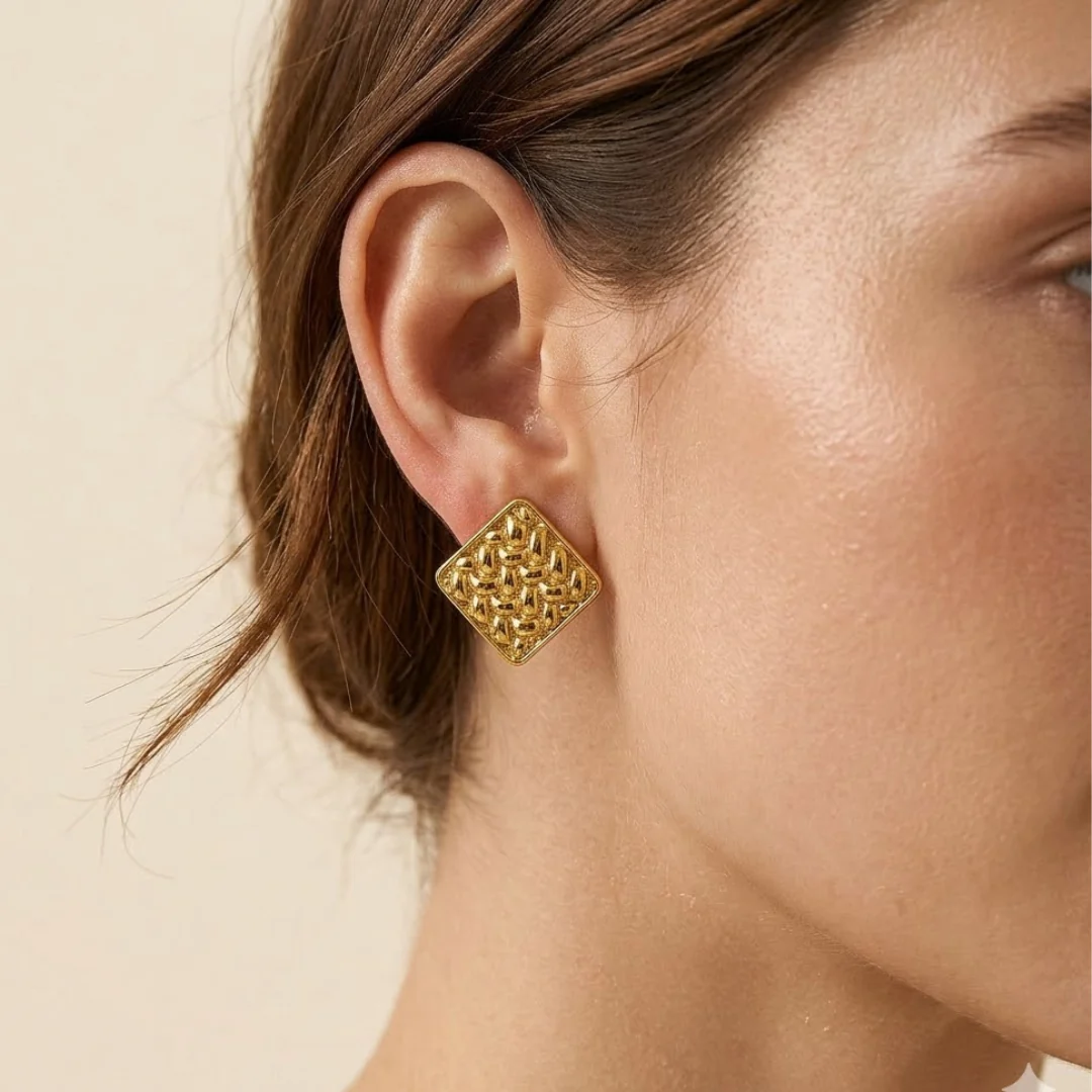 Chunky Golden Square Earring - Image 2