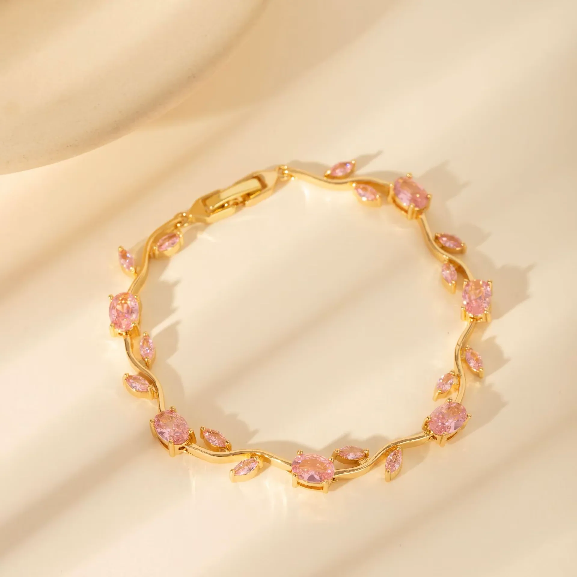 Gold Plated Cubic Zirconia Tear Drop Bangle Bracelet - Image 2