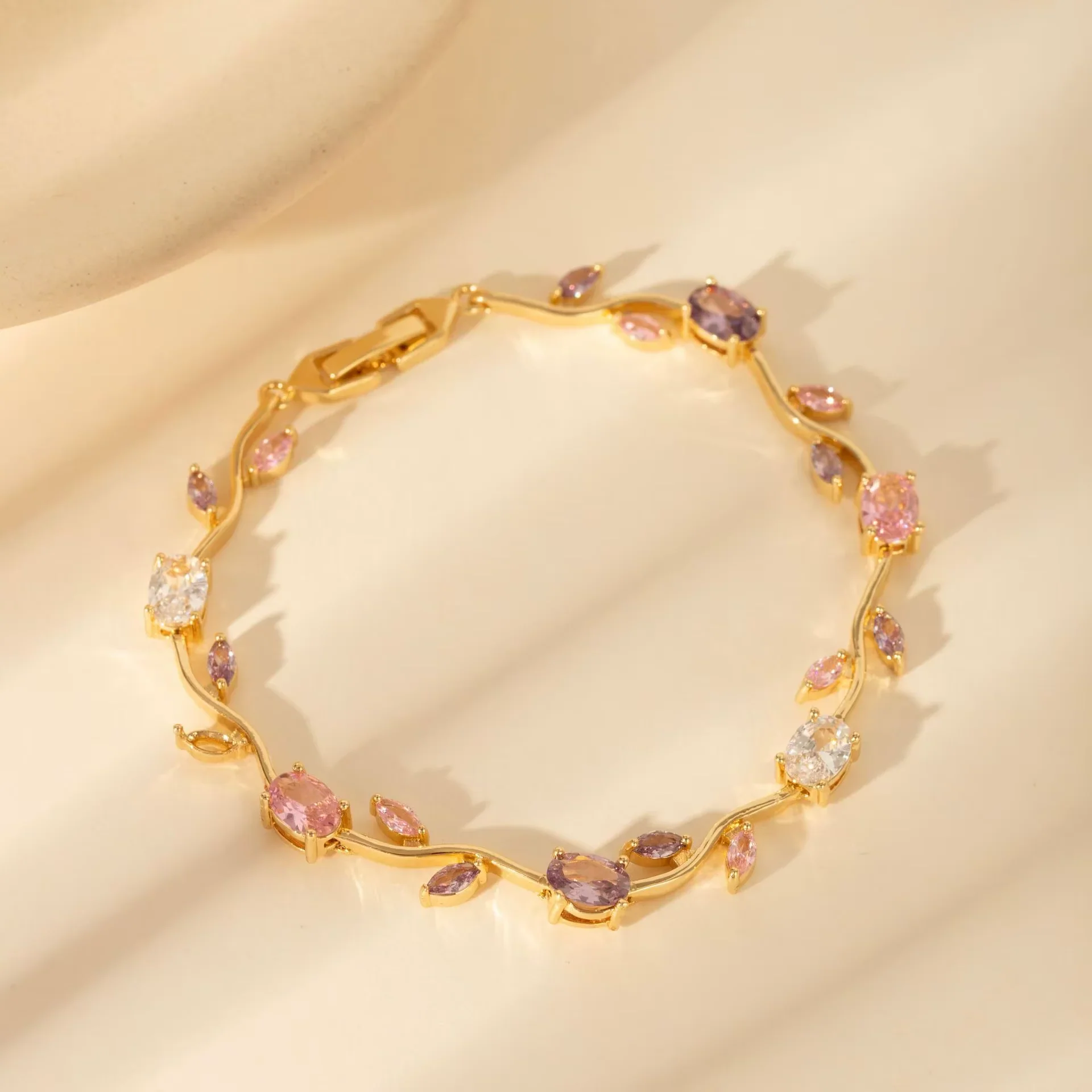 Gold Plated Cubic Zirconia Tear Drop Bangle Bracelet - Image 3