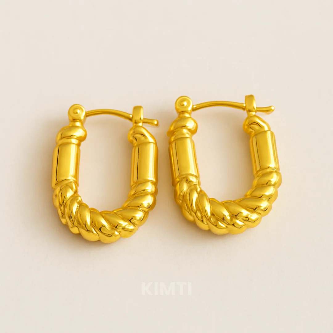 18K Gold Plated Geometric Hoop Anti Tarnish Earring - Image 3
