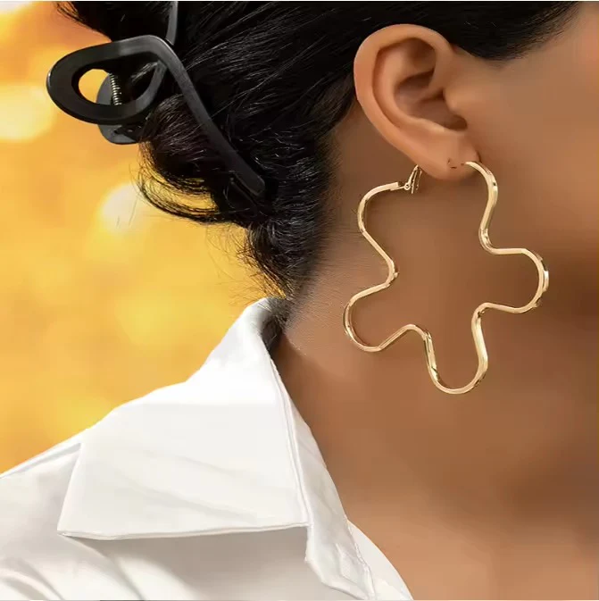 Gold Plated Flower Large Anti Tarnish Earring - Image 2