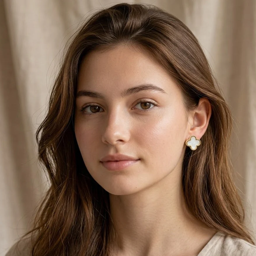 Gold Plated Geometric Stud Earrings - Image 2