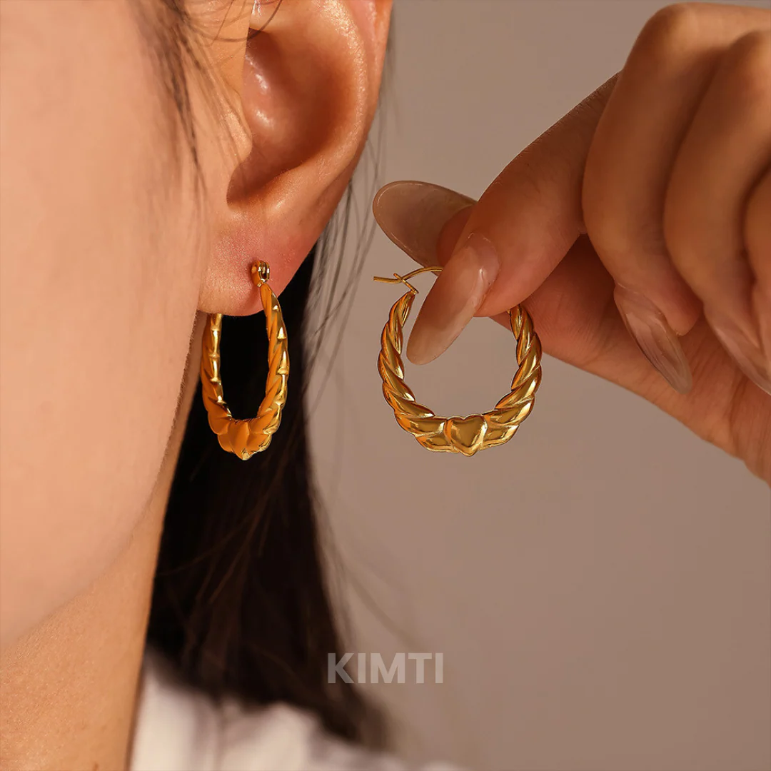 18K Gold Plated Spiral Heart Hoop Anti Tarnish Earring - Image 2