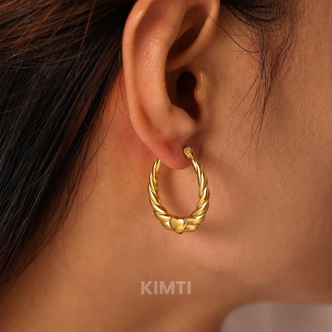 18K Gold Plated Spiral Heart Hoop Anti Tarnish Earring - Image 3