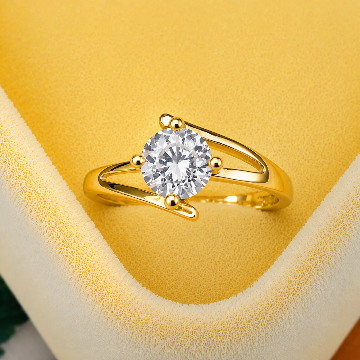 Gold Plated Solitaire Statement Ring - Image 2