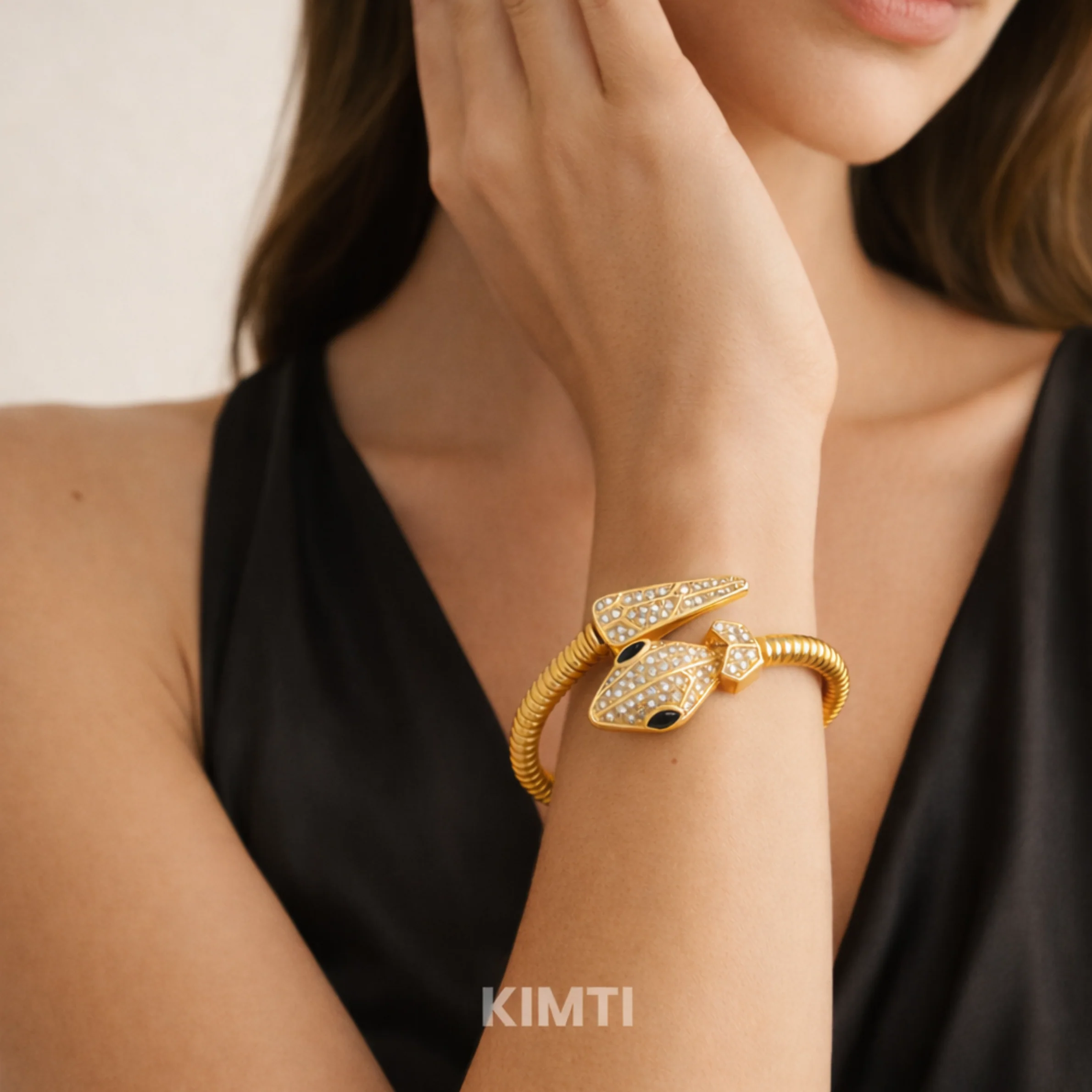 Gold Snake Diamond Cuff Bracelet - Image 3