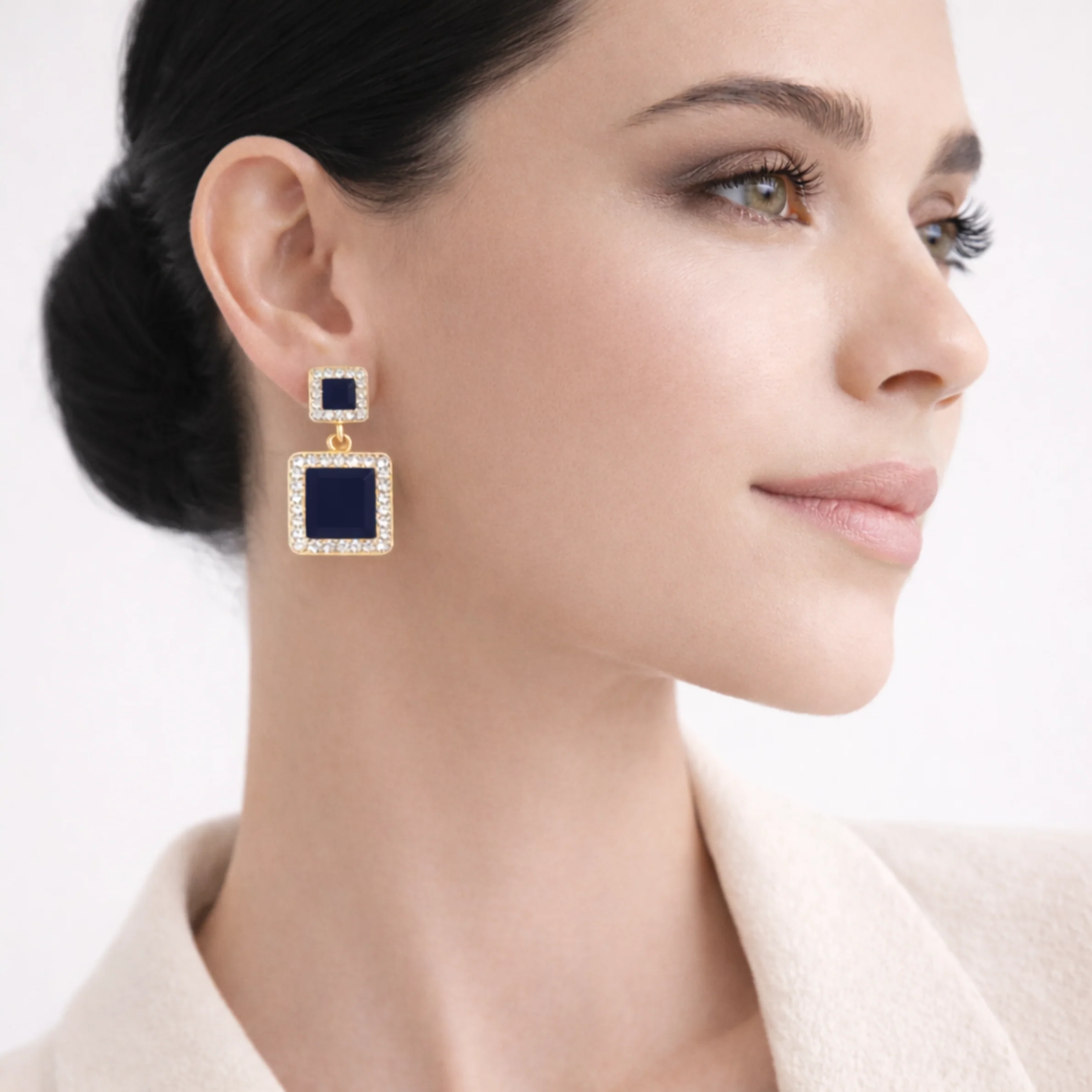 Gold-Toned Crystal Rectangular Shape Earring - Image 2