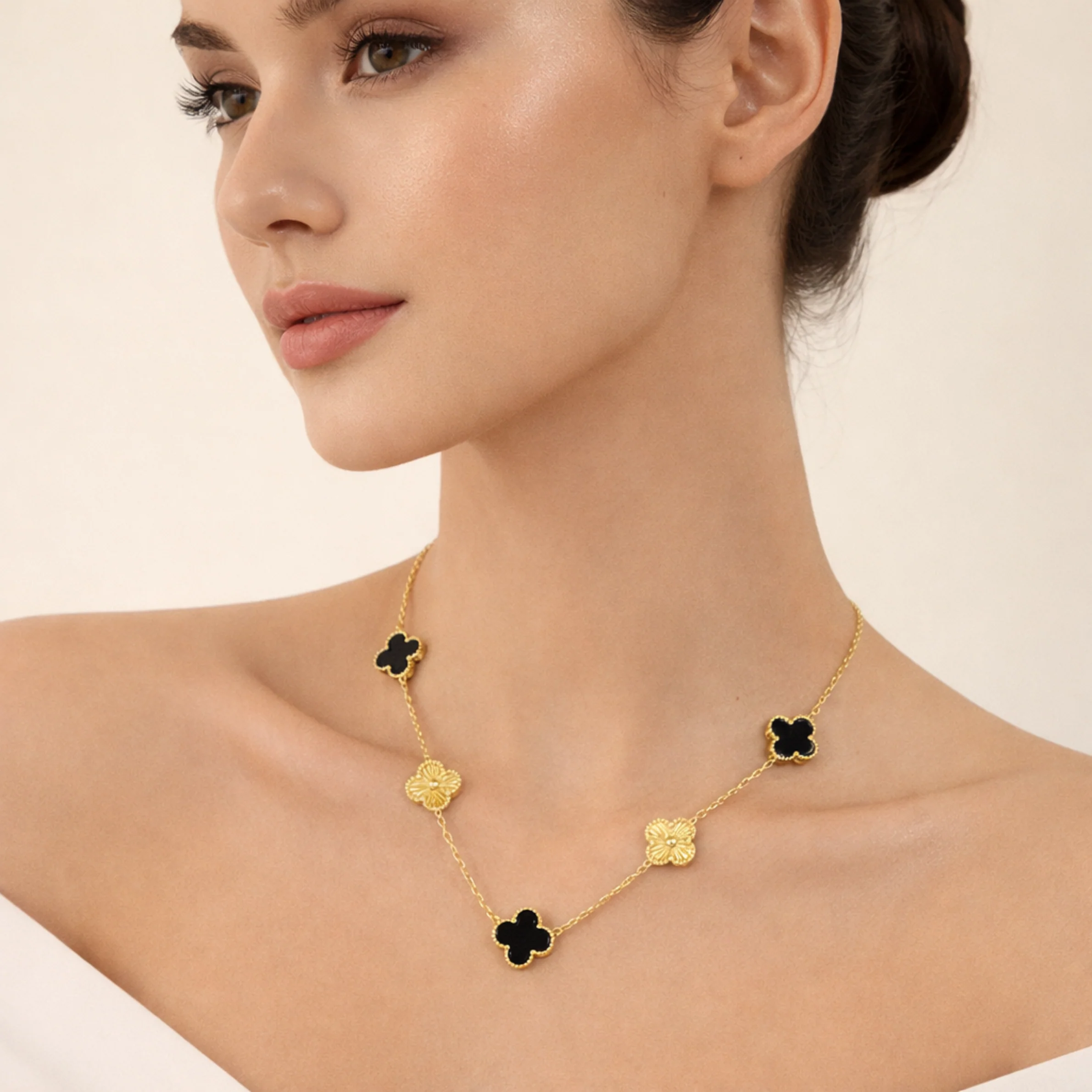 Golden Black Clover Anti Tarnish Necklace - Image 2
