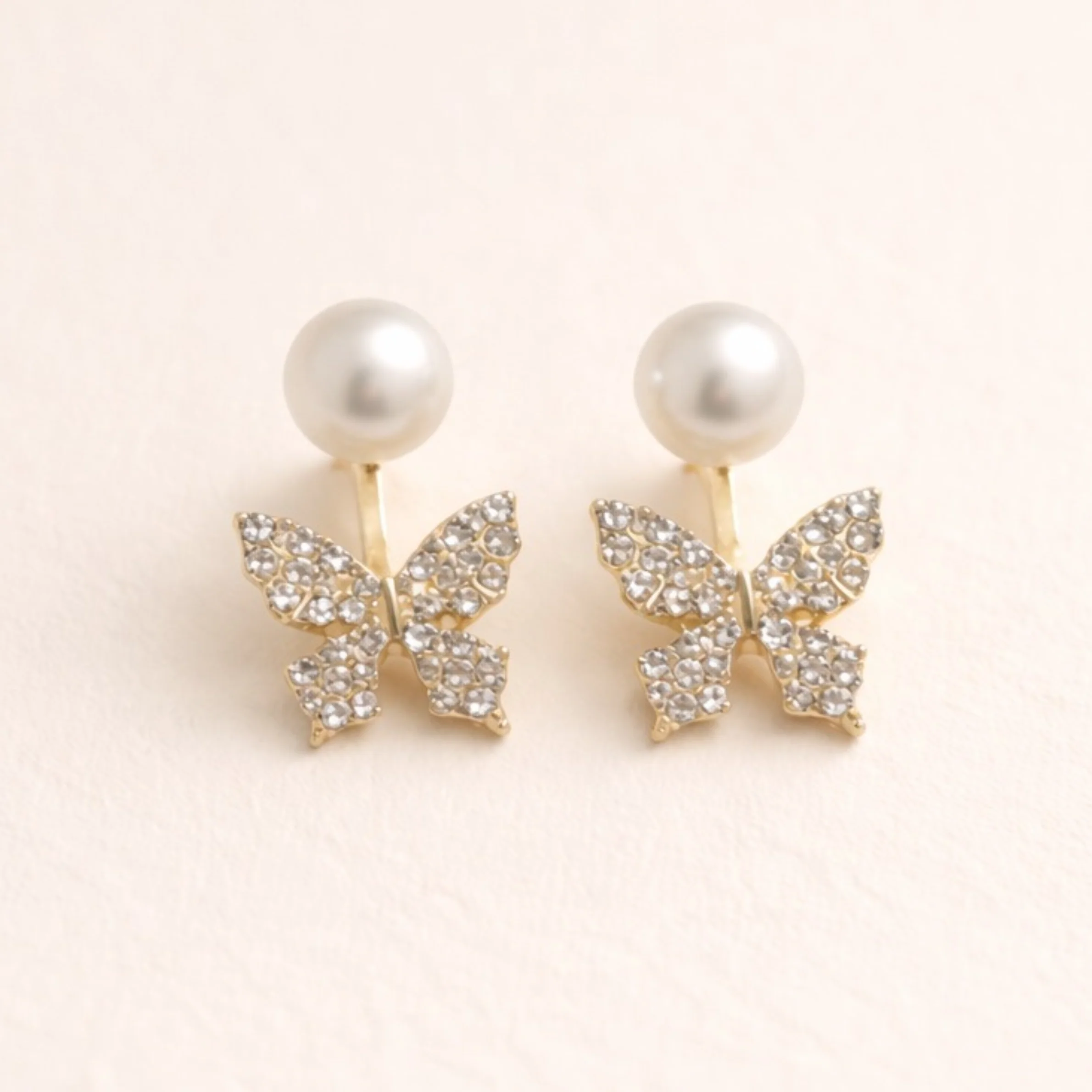 Golden Butterfly Pearl Drops Earring - Image 2