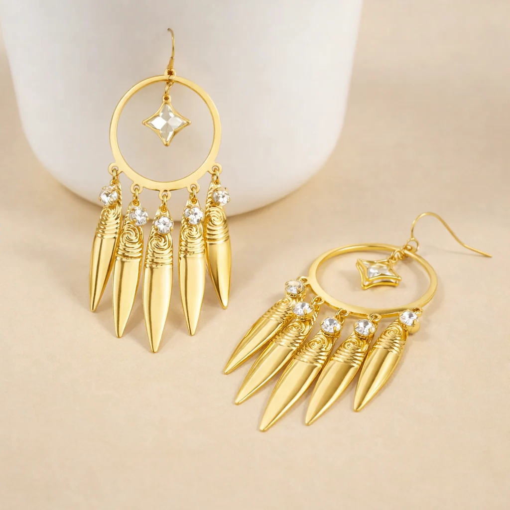 Golden Cascade Crystal Dangler Earrings