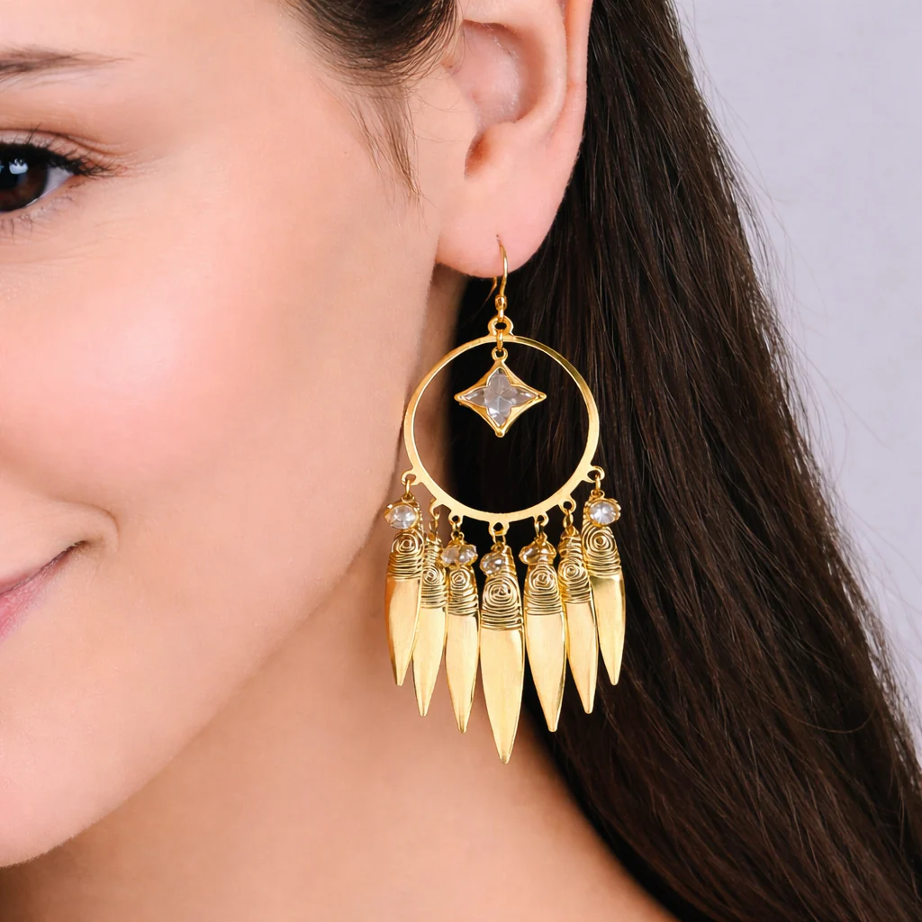 Golden Cascade Crystal Dangler Earrings - Image 2