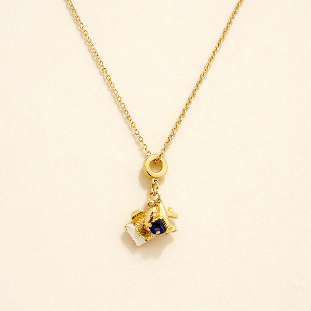 Golden Charm Cluster Pendant Necklace - Image 2